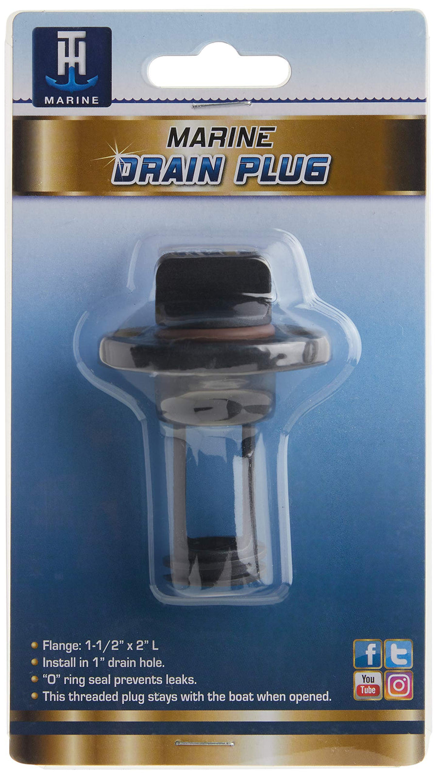 T-H Marine Drain Plug - Screw-Type Self-Retaining Boat Drain Plug - Fits 1 in Hole - Polypropylene with O-Ring Seal - Vibration Resistant - Ideal for Transoms, Wells, Coolers, and Tanks
