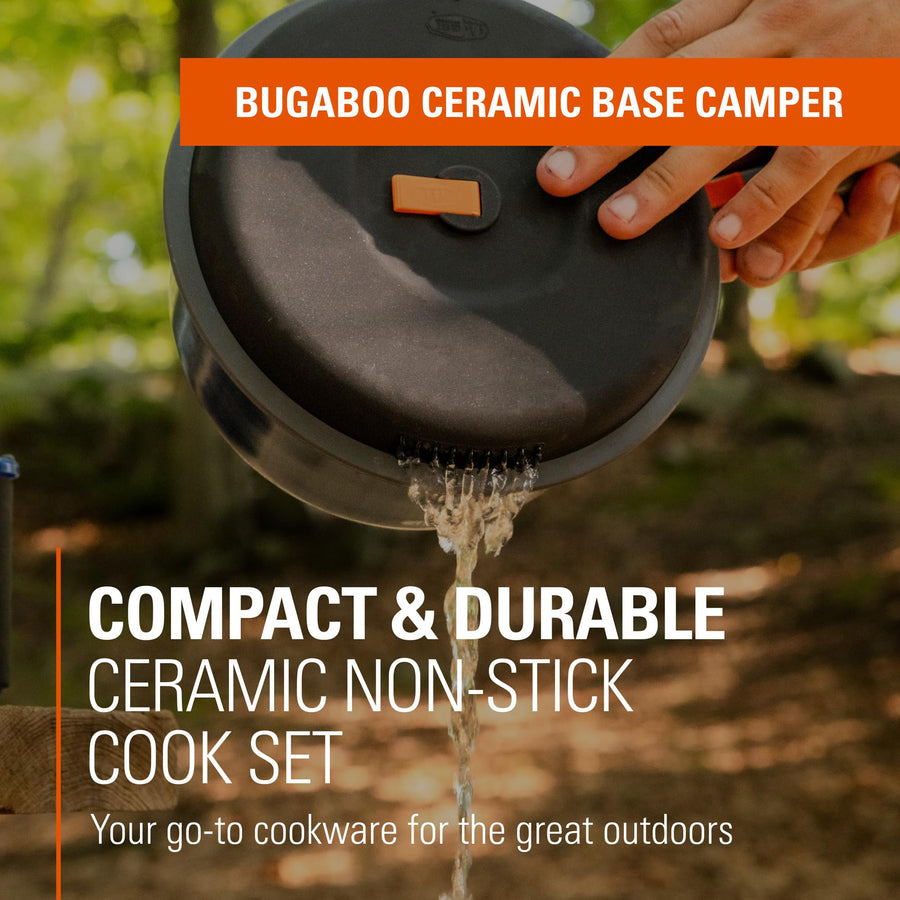 GSI Outdoors Base Camper Bugaboo Large, High-Efficiency Cookset – Ceramic Non-Stick Coated, Includes 5L & 3L Pots, 9" Fry Pan, Accessories