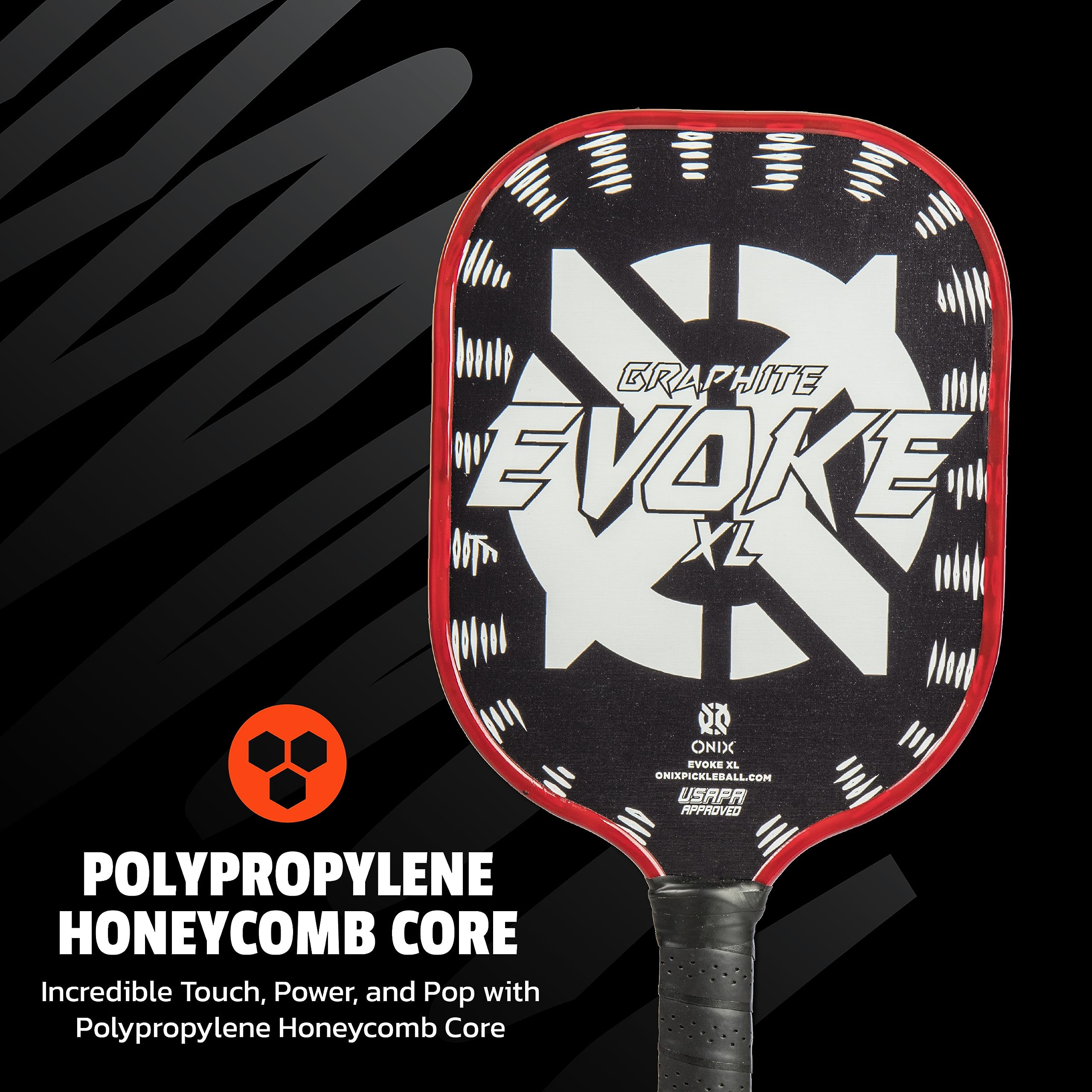 Evoke XL Onix Graphite Pickleball Paddle Features Polypropylene Core, Graphite Face, and Oversized Shape, White