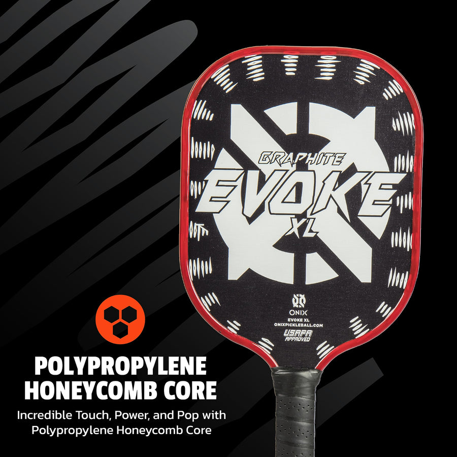 Evoke XL Onix Graphite Pickleball Paddle Features Polypropylene Core, Graphite Face, and Oversized Shape, White