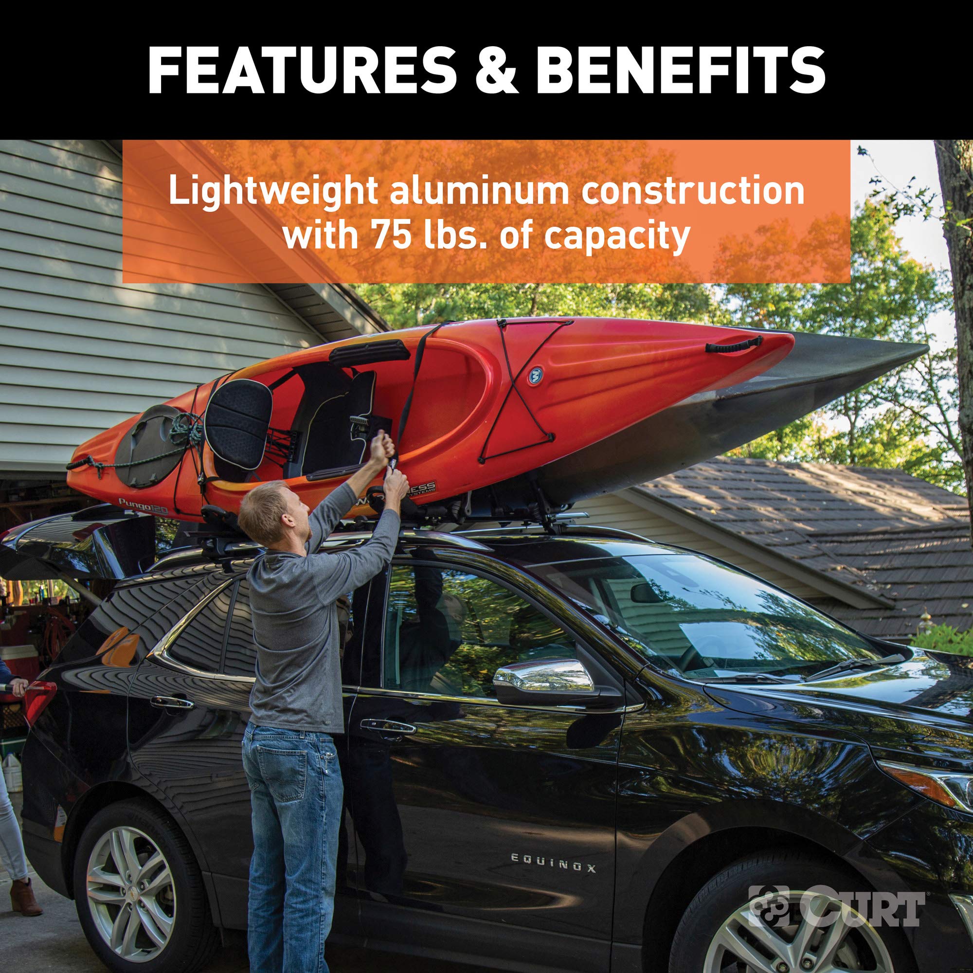 CURT Fully Adjustable 18320 Aluminum Universal Kayak Roof Rack Carrier, 2-Pack
