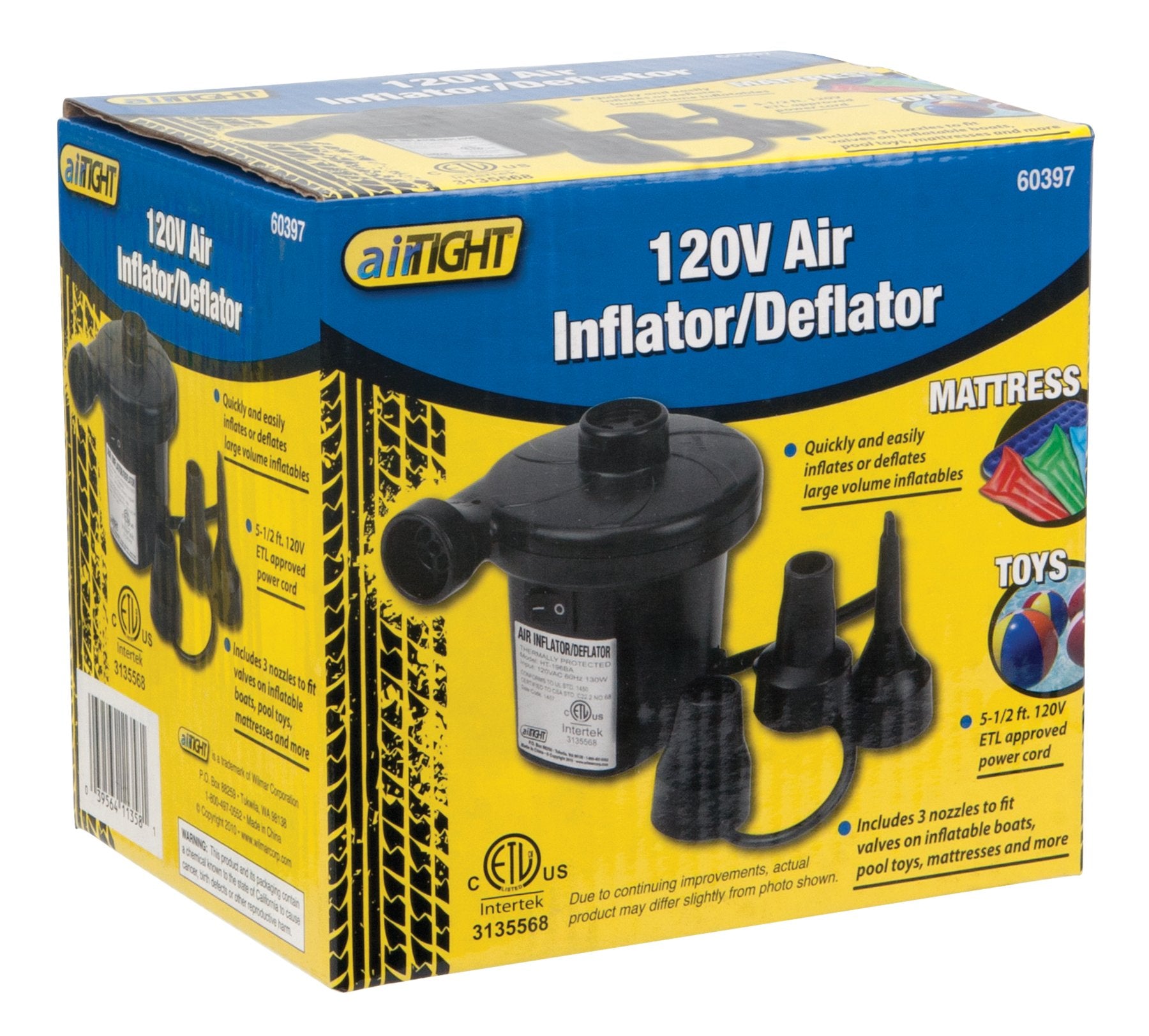 Compact Tire Inflator Performance Tool 60397 120V - Portable Air Compressor Pump for Cars, SUVs, and Light Trucks with Pressure Gauge and LED Light