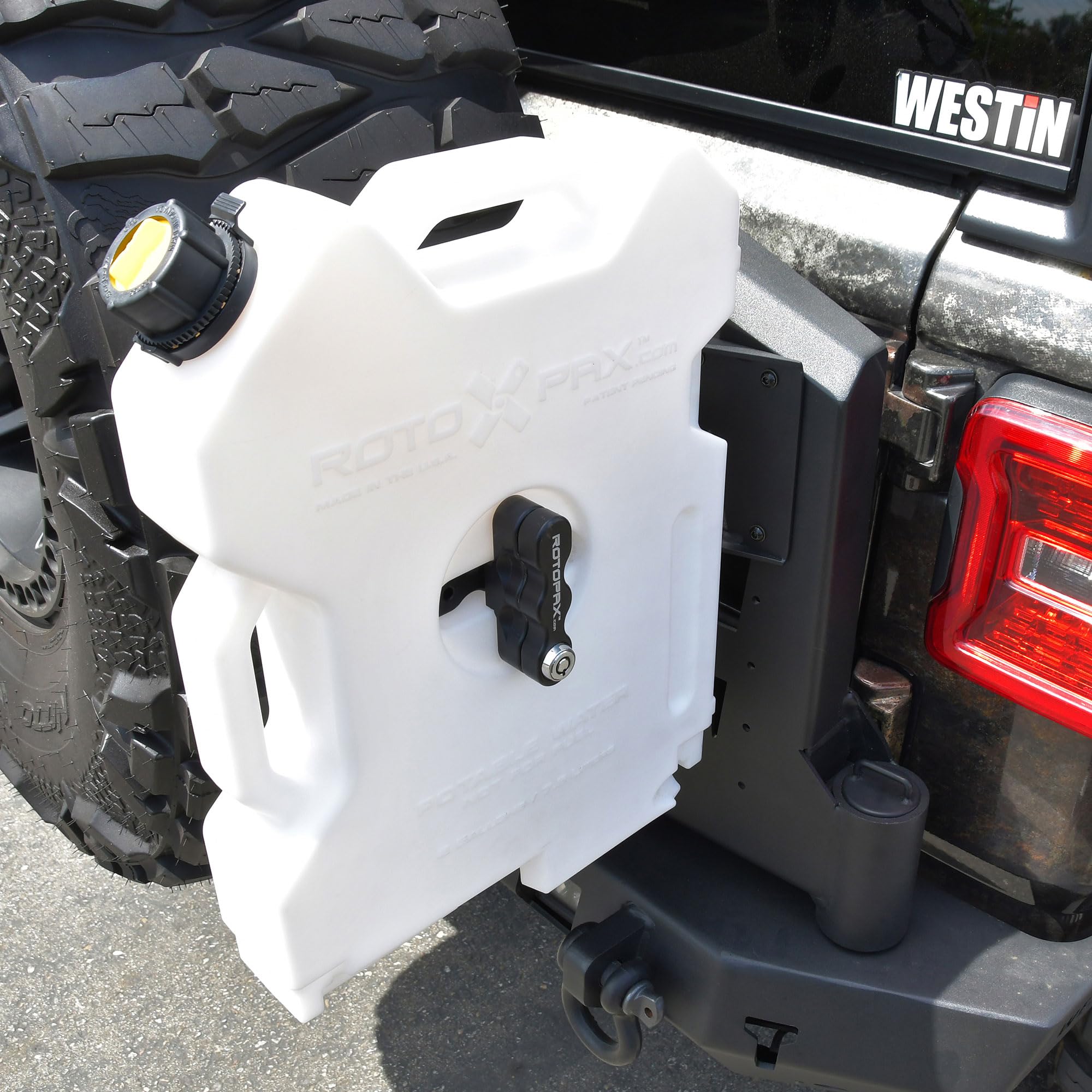 WJ2 RotoPax Jerry Can Mount Westin 59-89025 (Use with Westin WJ2 Rear Bumper with Tire Carrier only) fits 2007-2018 Wrangler JK 2018-2025 Wrangler JL