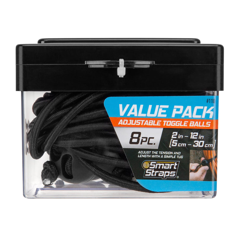 Adjustable SmartStraps Toggle Ball Bungee Cord, Adjust Tension And Length From 2-12” – Great To Keep In Your Car, Boat And Workshop (pack of 8)