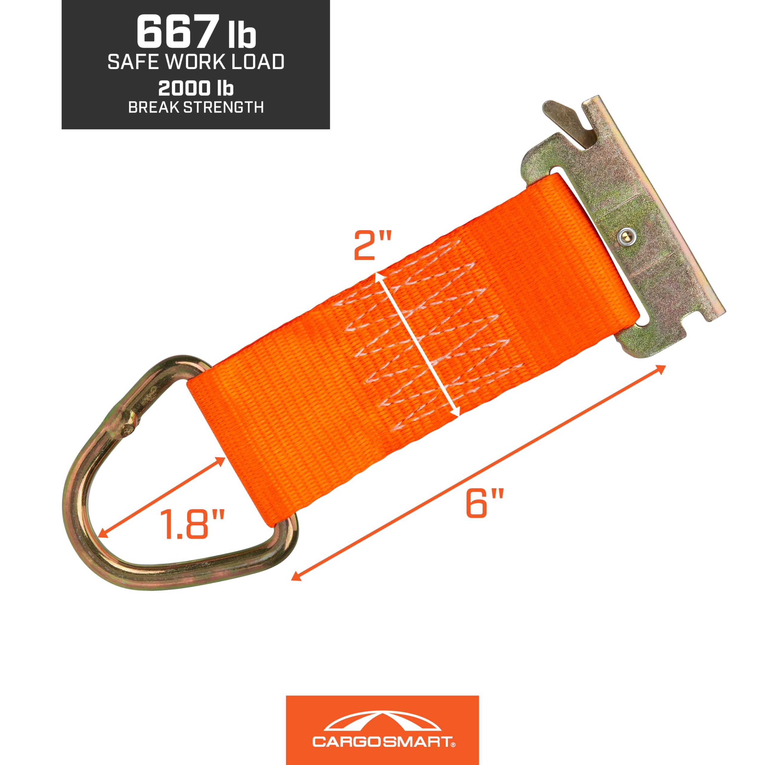 Rope Ring 2" x 6" 2,000 lbs X-Track/E-Track Tie Down Strap 1 Pk Orange