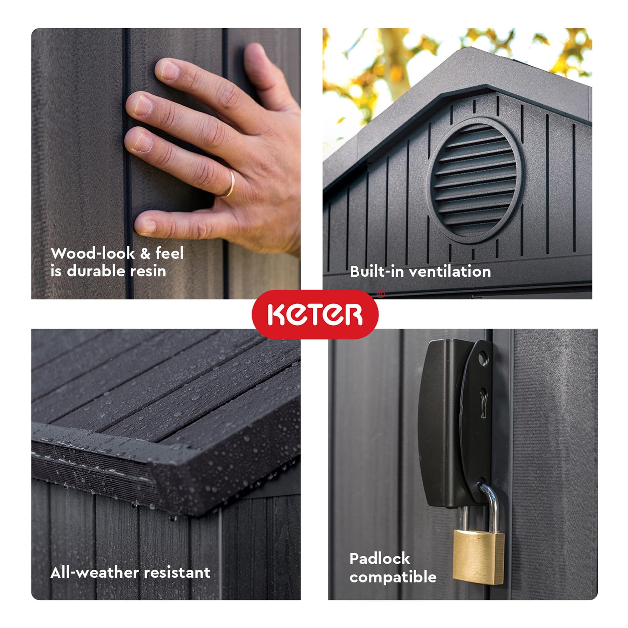 Keter 4x6 Feet Darwin Outdoor Storage Shed, Graphite Gray – Lockable Resin Organizer Unit with Single Door, Window, and Skylight for Backyard, Garden, or Lawn Organization