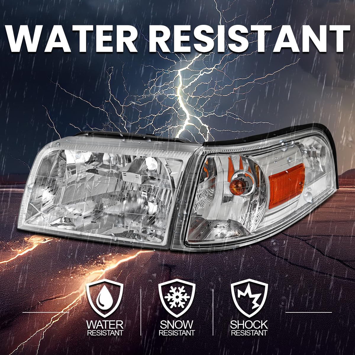 Chrome Headlights + Corner Lights SPEC-D TUNING Compatible with 2006-2011 Mercury Grand Marquis