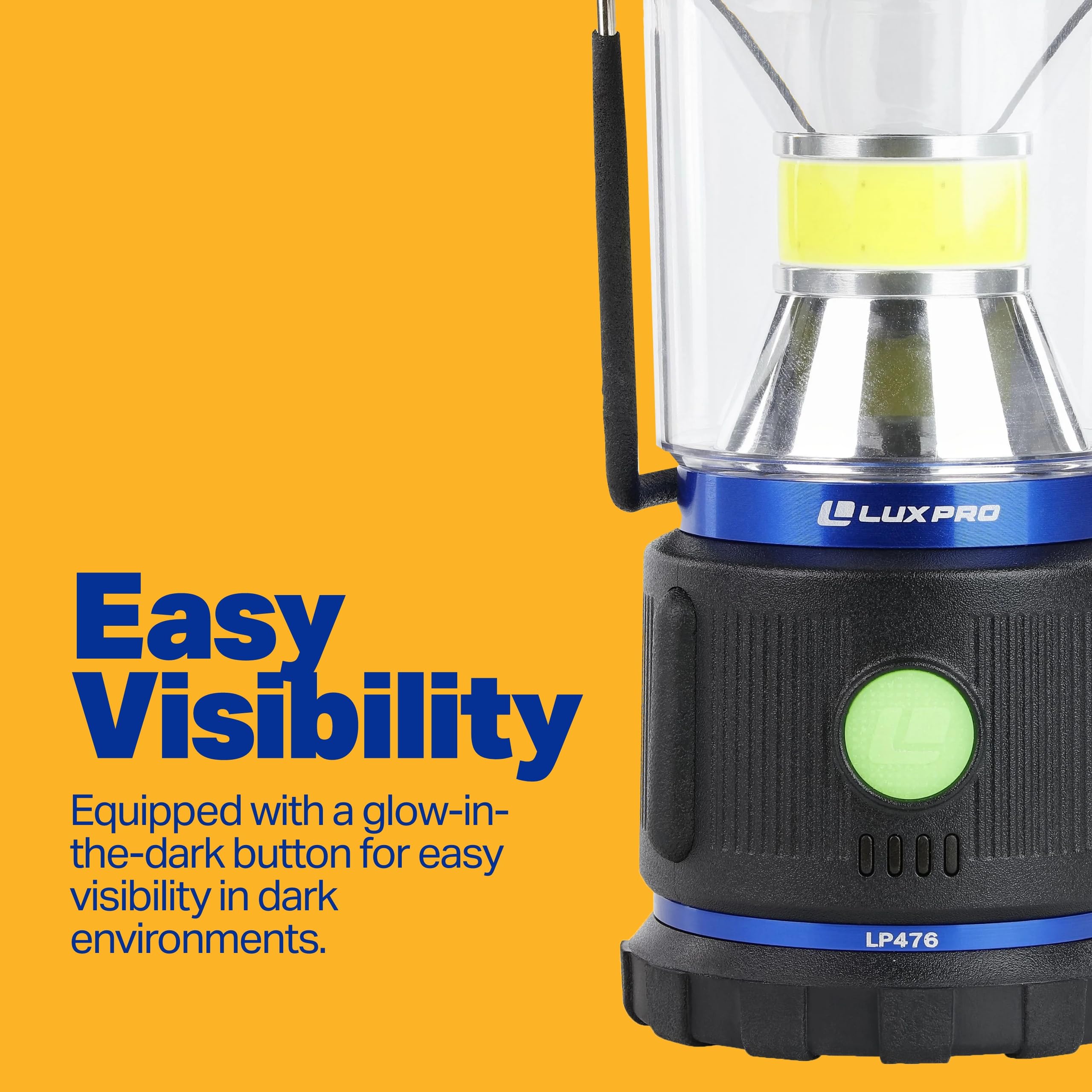 Large Broadbeam Lantern LUXPRO LP476 with Red Light - 1000 Lumens Max Output - Battery-Powered Camping Lantern with Glow-in-The-Dark Button - Premium Electric Lantern
