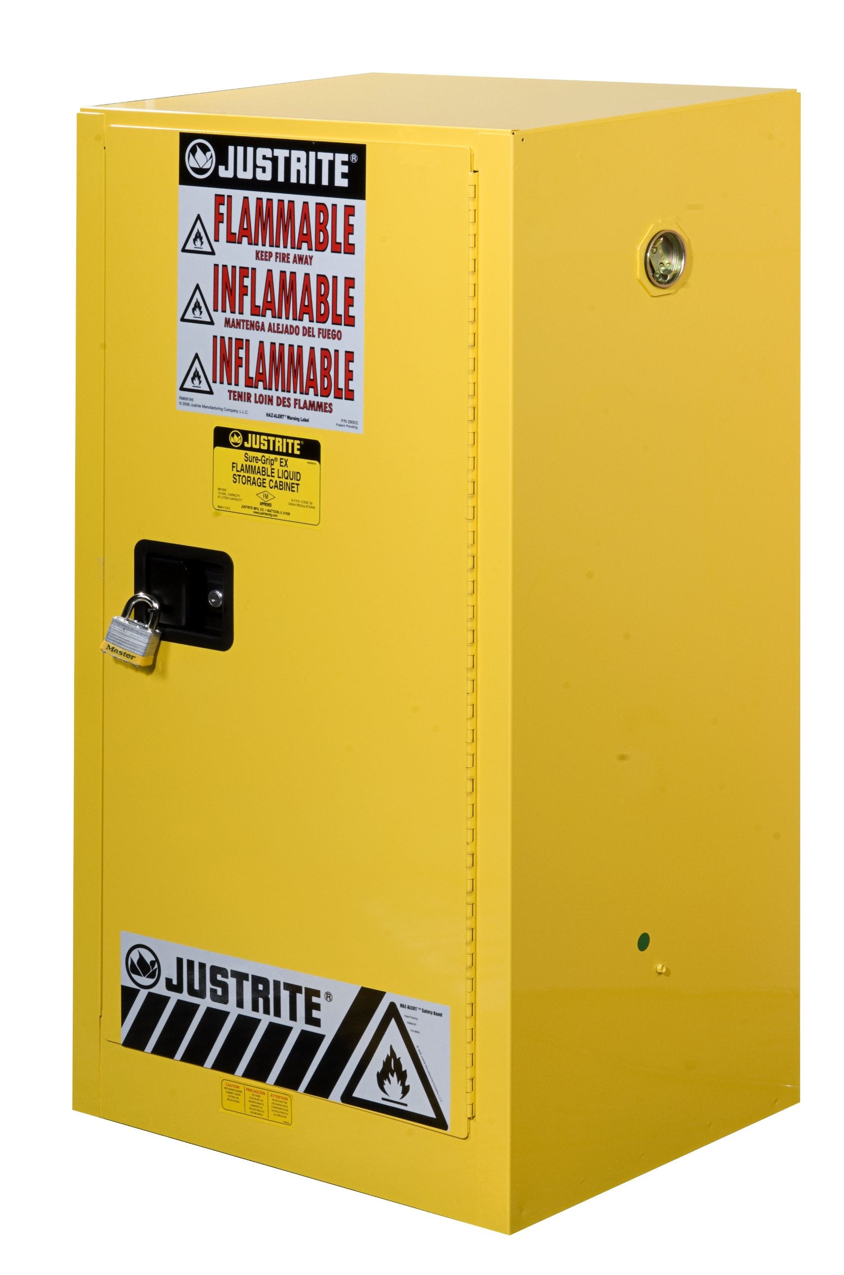 Sure-Grip Justrite 891500 Compac Flammables Cabinet, Manual-Close, 15 Gal, Yellow