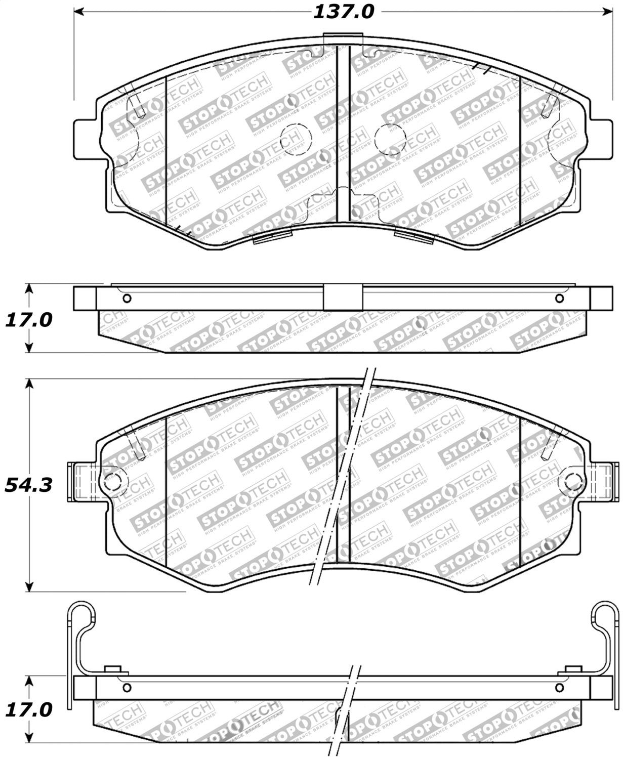 Front StopTech 308.07000 Brake Pads with Shims and Hardware Street