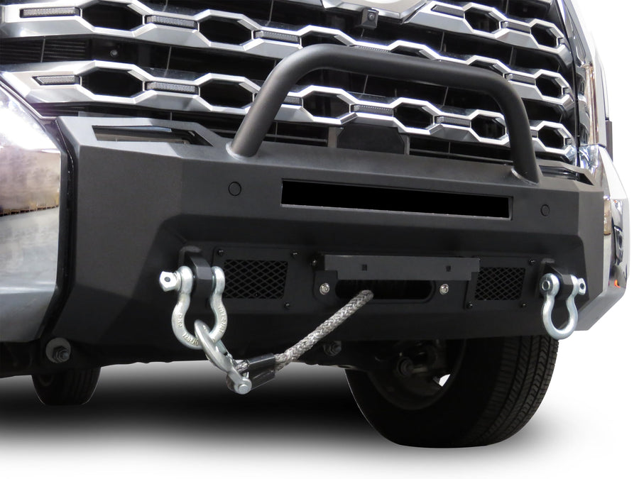 Heavy Duty Black Horse Armour III Front Winch Bumper with Winch Textured Black Compatible with 2022-2024 Toyota Tundra-AR3HD64NL-W12