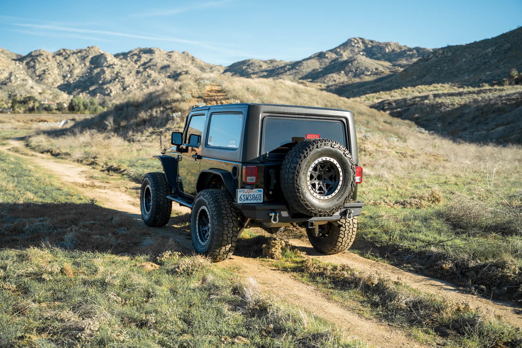 MTO Series DV8 Offroad Rear Bumper for the 2007-2018 Jeep Wrangler JK | Jeep Full-Width Rear Bumper | Mounts for (2) 3” Light Pods | Fits up to 37” Spare Tire (Max 4.5” Backspacing Wheels)