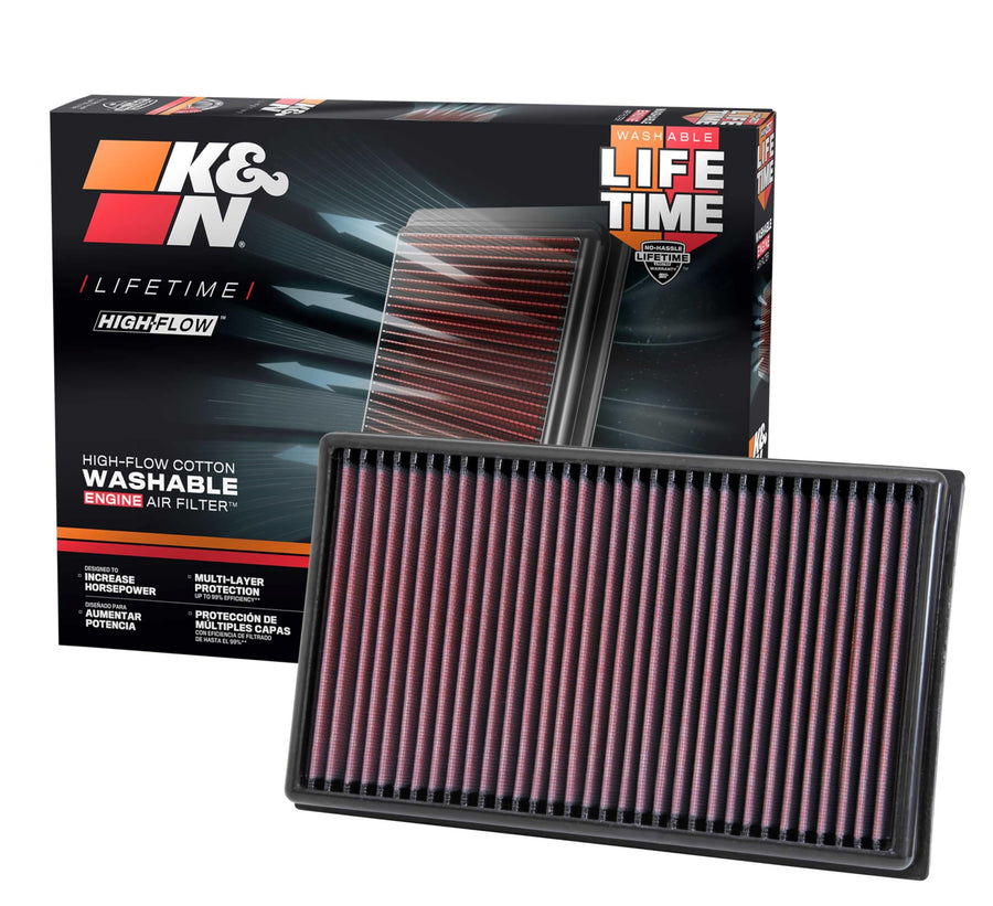 High-Flow K&N Original Lifetime Engine Air Filter: Increase Power: Premium, Washable: Compatible with 2013-2025 AUDI: A1, A3, Q2, Q3, TT, 33-3005