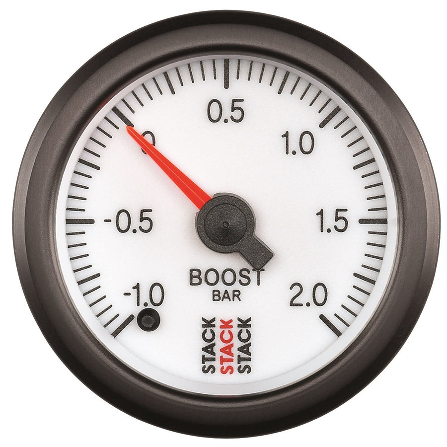 52mm Stack ST3361 White -1 to +2 Bar Universal T-Fitting Professional Stepper Motor Boost Pressure Gauge