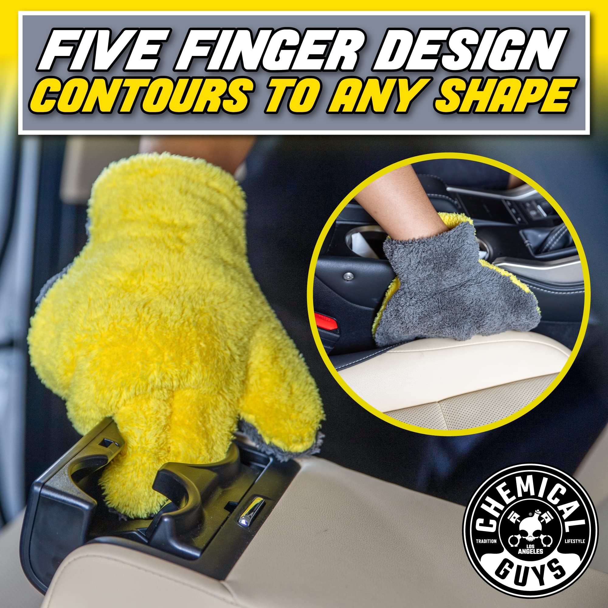 Chemical Guys The Stranger MIC510 Helpful Handy Car Wash Mitt - Yellow, Microfiber Towels for Detailing, Holds Tons of Soapy Suds, Flexible - Perfect for Car Cleaning