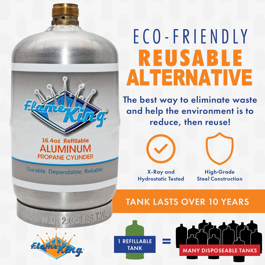 1LB Flame King Empty Aluminum Propane Cylinder Tank - Corrosion-Resistant and Rust-Free, Great for Camping and Small Appliances