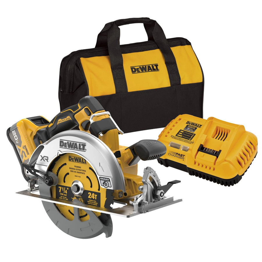 20V MAX DEWALT XR Brushless Cordless 7-1/4 in. Circular Saw Kit with Battery and Charger (DCS590WW1)