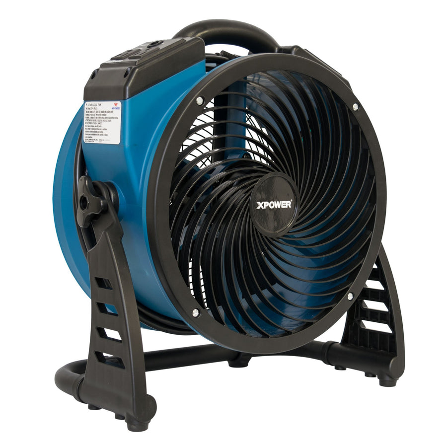 Industrial Axial Air Mover XPOWER P-26AR, Blower, Fan with Build-in Power Outlets for Water Damage Restoration, Home and Plumbing Use - 1 Amp, 1300 CFM, 4 Speeds , Blue