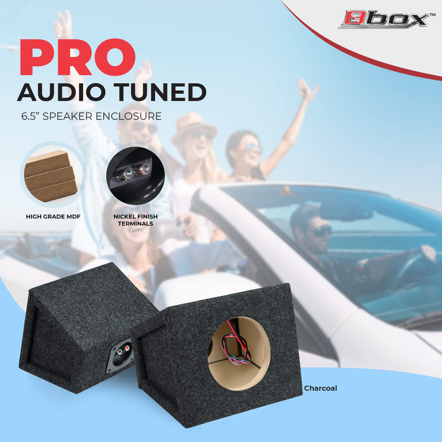 6.5" Bbox Pro Audio Tuned Speaker Enclosures - Premium Speakers to Enhance Sound and Bass - Nickel Finish Terminals for Car or Truck - 18 Gauge Audio Cables - Set of 2 (Charcoal)