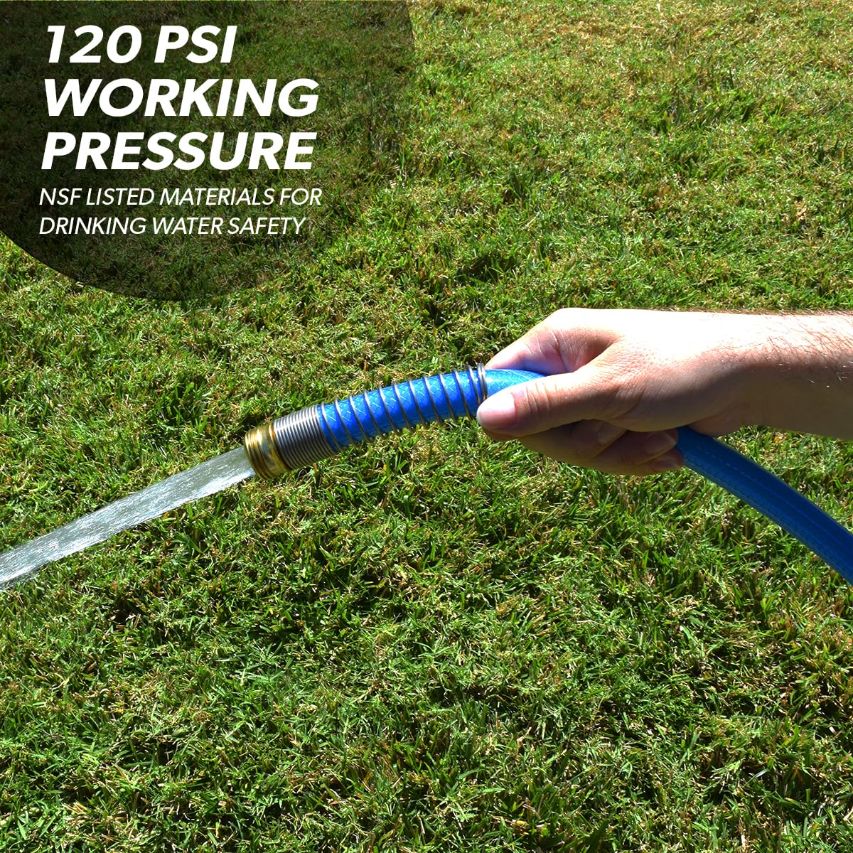 AquaFresh Valterra High Pressure Drinking Water Hose, Water Hose Hookup for RV - 5/8" x 25', Blue