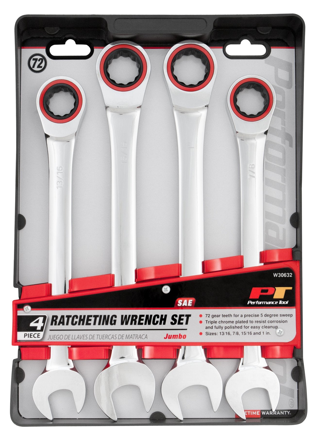 W30632 Performance Tool Gear Teeth Ratcheting Wrench Set (Jumbo 4Pc SAE 72)