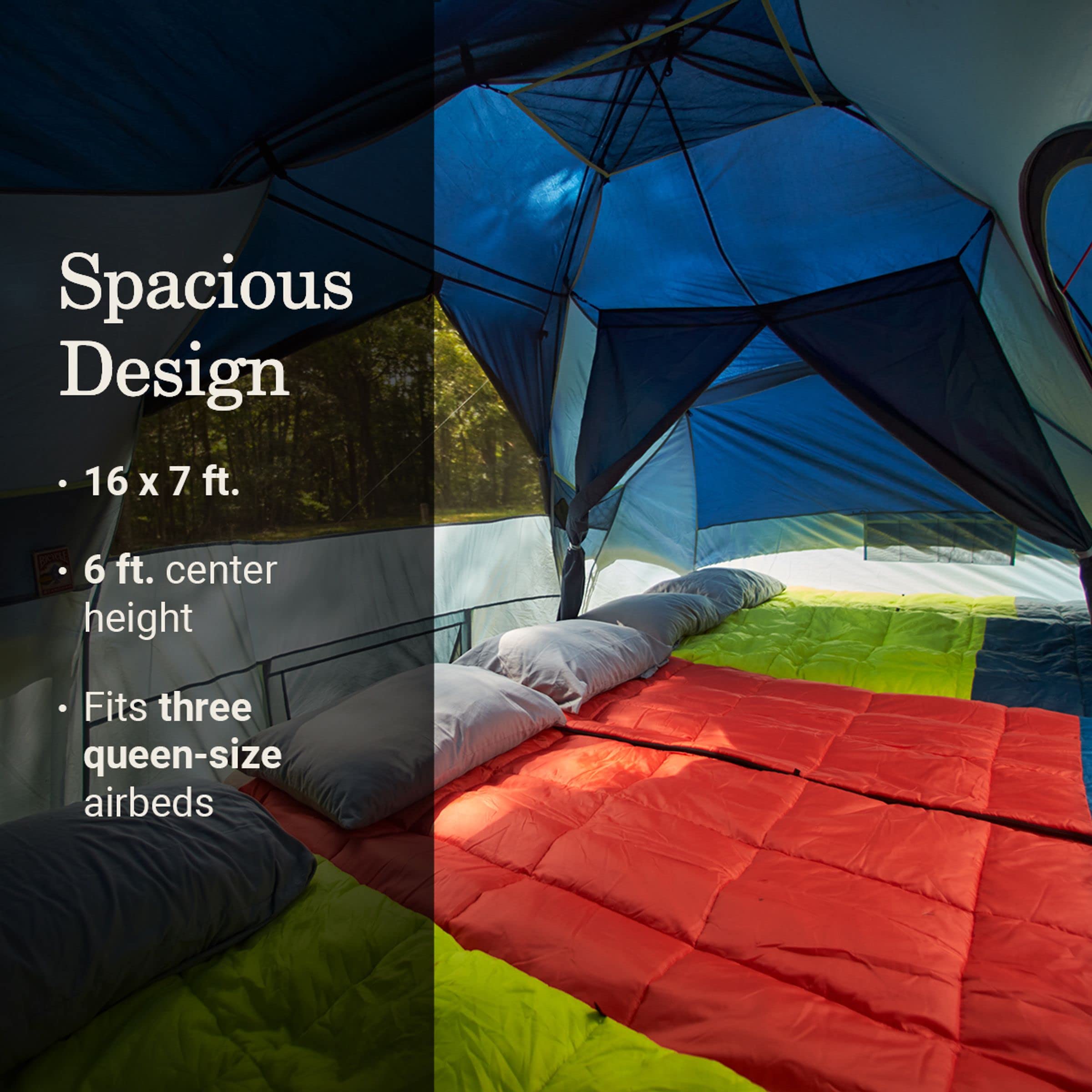 Coleman Camping Tent Skydome with LED Lights Weatherproof 4/8 Person Family Tent Includes Pre-Attached Poles Rainfly Carry Bag Ventilation and LED Lighting System Sets Up in 5 Minutes