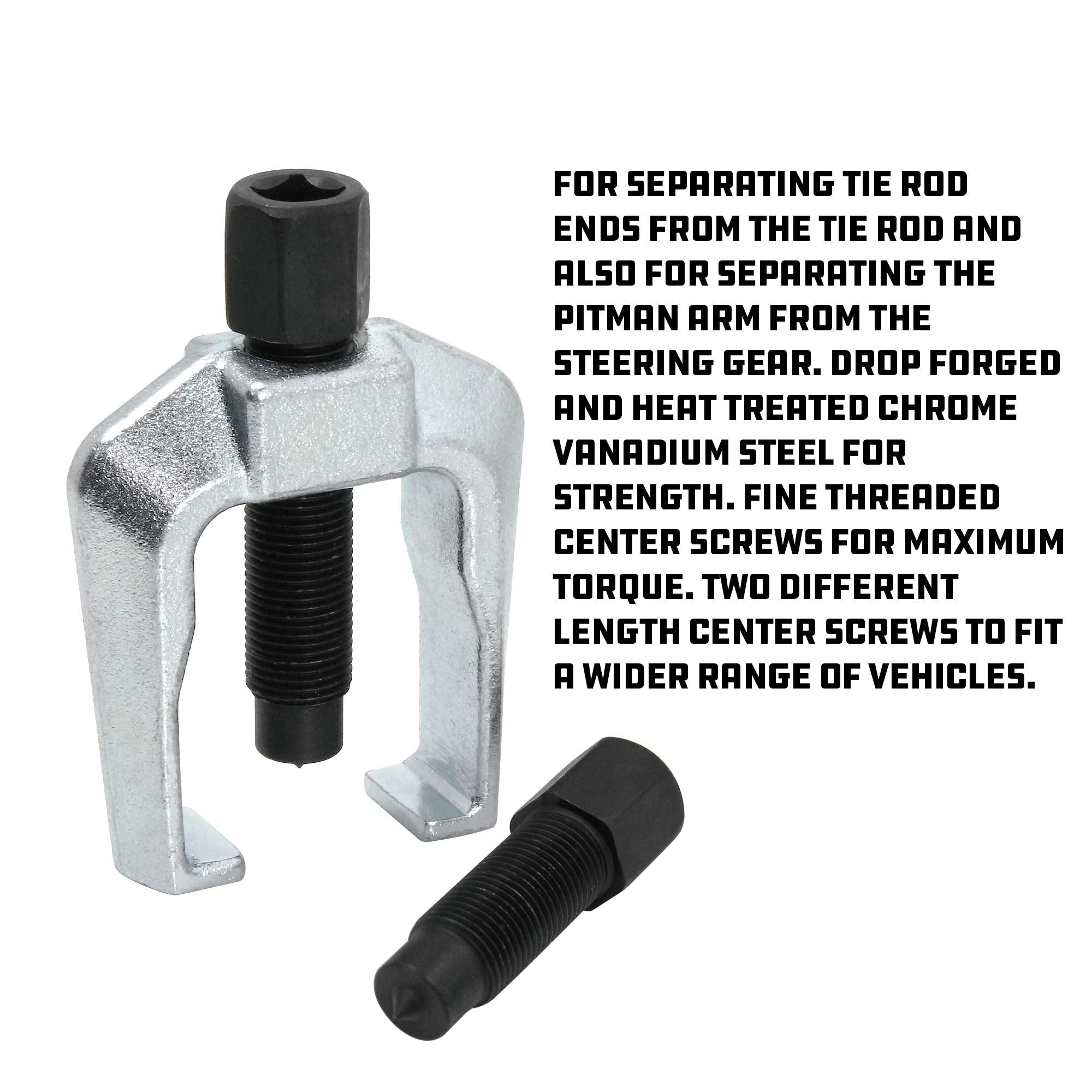 1-1/8-Inch (28MM) Powerbuilt Tie Rod End and Pitman Arm Puller, 2 Piece Press Screw, Drop Forged and Heat Treated, Chrome Vanadium made - 648692