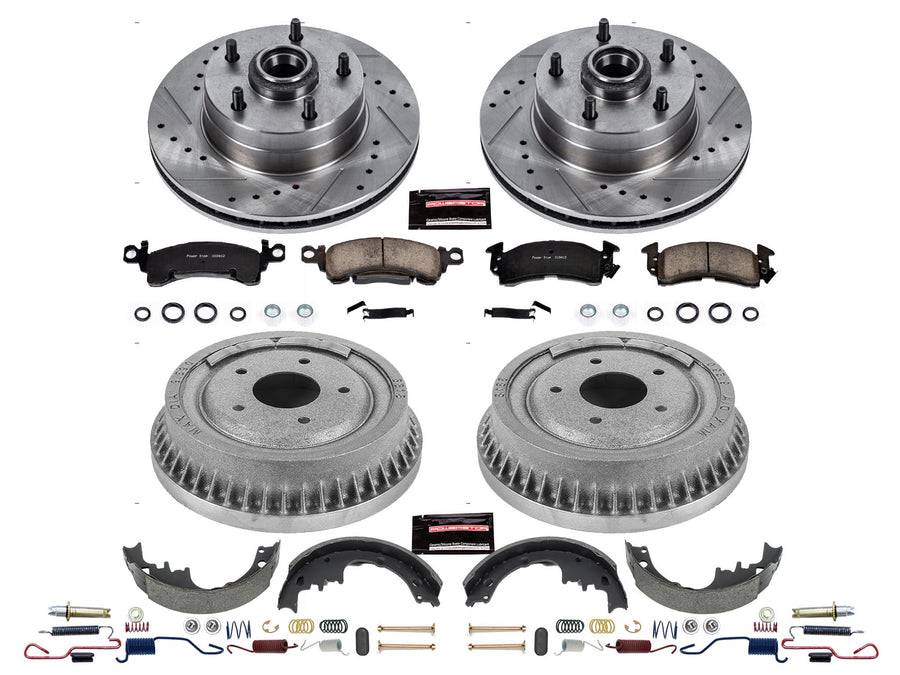 Power Stop K15024DK Z23 Carbon Fiber Brake Pads Front and Rear with Drilled & Slotted Brake Drums Kit