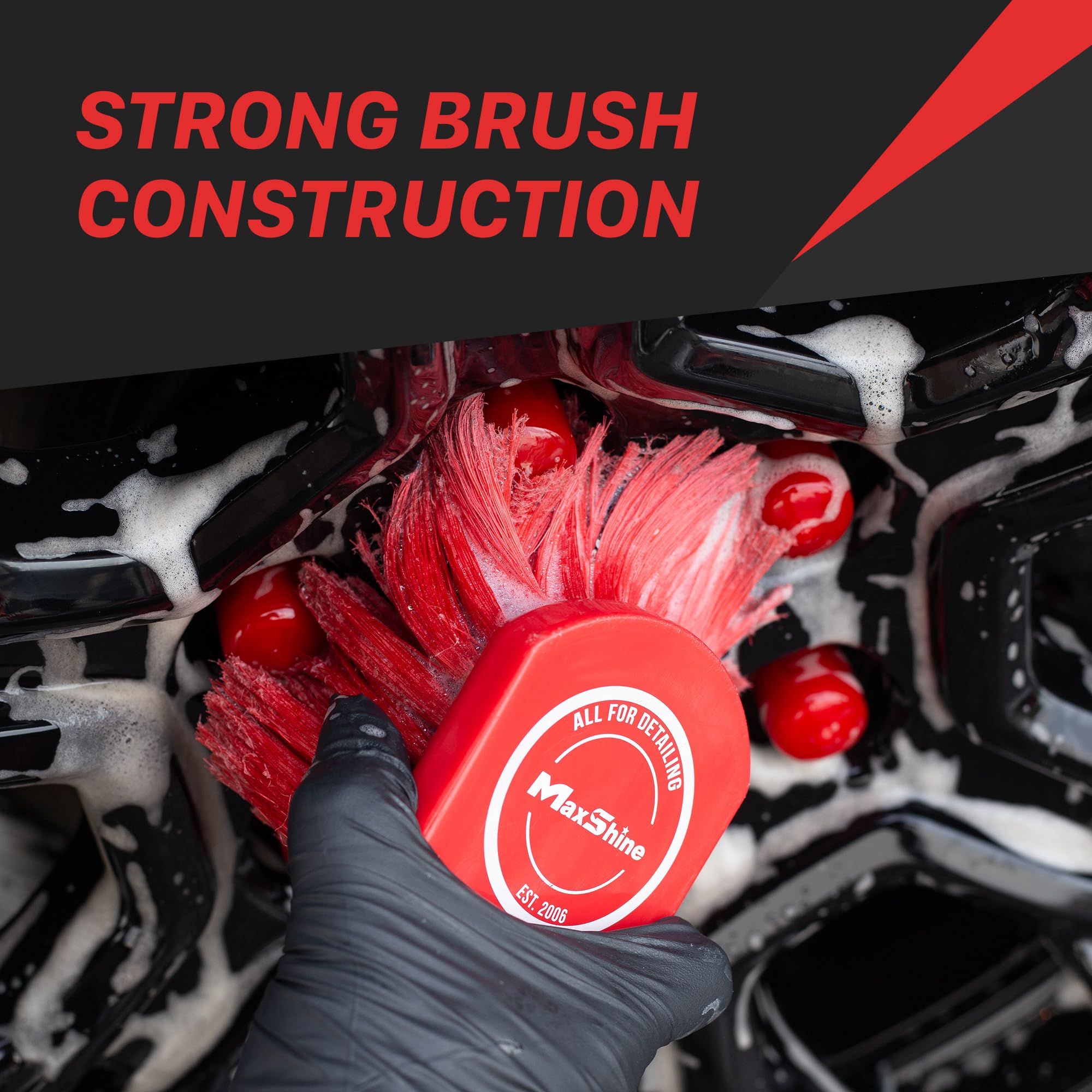 Maxshine Professional Universal Red Exterior & Wheel Cleaning Brush | Durable Detailing Brush for Cars, Trucks, SUVs, RVs & Motorcycles | Safe for Cleaning Wheels, Rims, Tires & Engine Bays