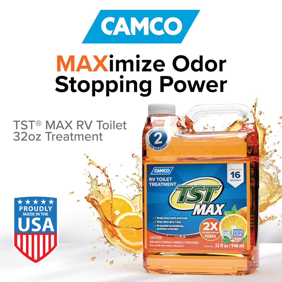 TST MAX Camco RV Toilet Treatment 32 oz. - Control Unwanted RV Sewer Odors & Break Down Waste and RV Toilet Paper - Biodegradable Septic Safe Formula - Orange Scent (41192)