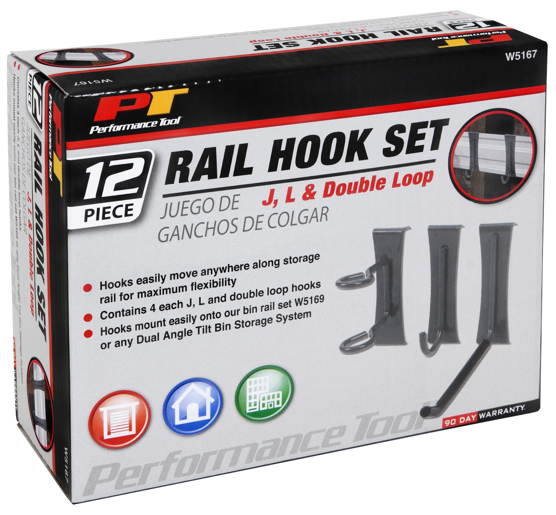 12pc Performance Tool W5167 Rail Hook Set (J-shaped, L-shaped & Double Loop Hooks)