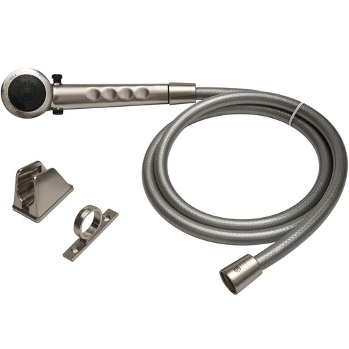 Dura Faucet Economical DF-SA130-SN Shower Head Hose Kit, Handheld Replacement RV Shower Wand, Universal Water Saving System, Flow Control Trickle Switch (Brushed Satin Nickel)