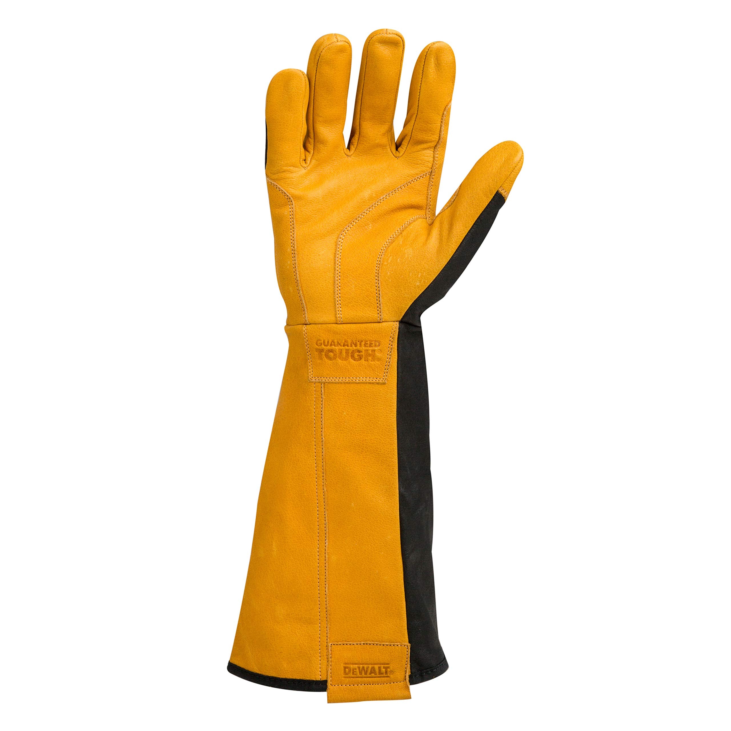 DEWALT Welding Gloves Premium Leather, Fire/Heat Resistant, Gauntlet-Style Cuff, Elastic Wrist, Large