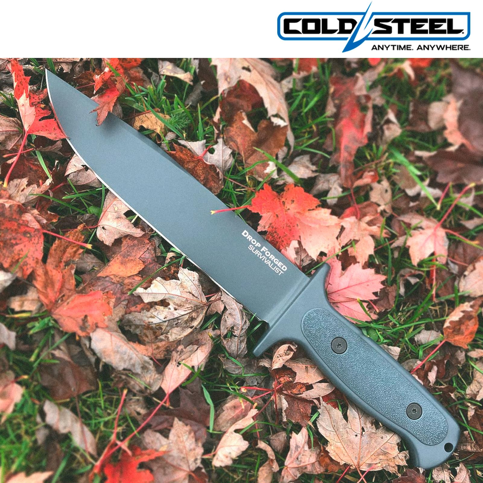 Cold Steel Survivalist Drop Forged 8" 52100 High-Carbon Steel Clip Point Fixed Blade EDC Tactical Hunting Utility Knife, 5" Ergonomic Handle, Weather-Resistant Secure-Ex Sheath