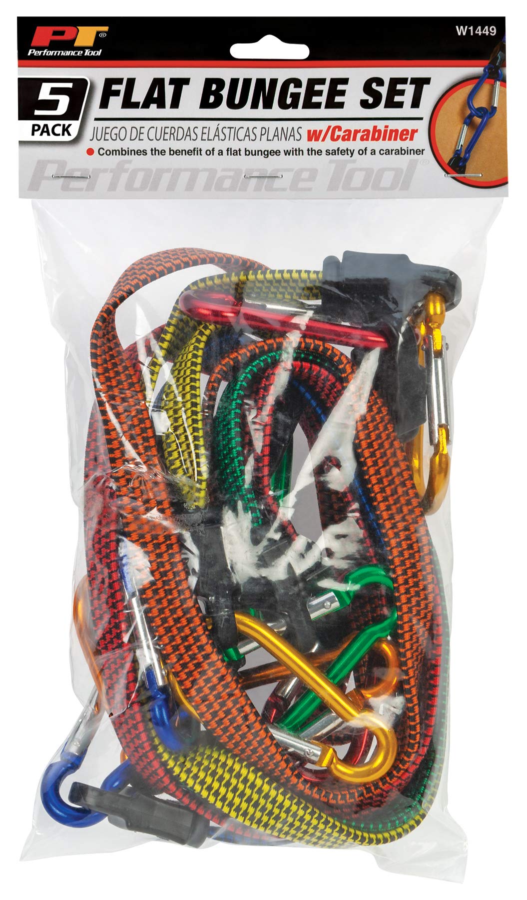 5pk Performance Tool Flat Carabiner Bungee Cord