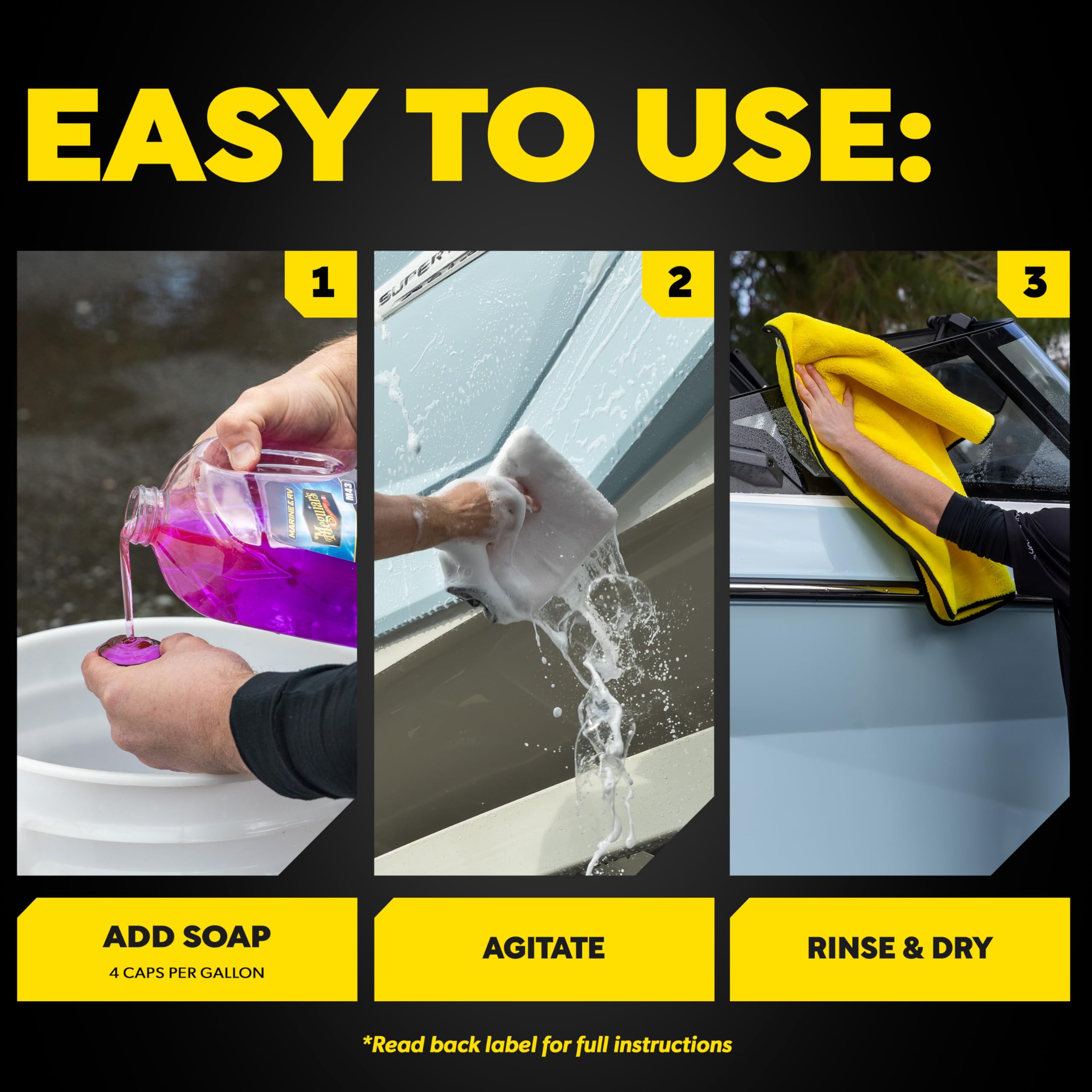 M43 Meguiar's Marine/RV Boat Wash, pH-Balanced Boat/RV Wash for Protecting Fiberglass and Gel Coat, Streak-Free Shine that Keeps Surfaces Clean and Protected, 64 Oz