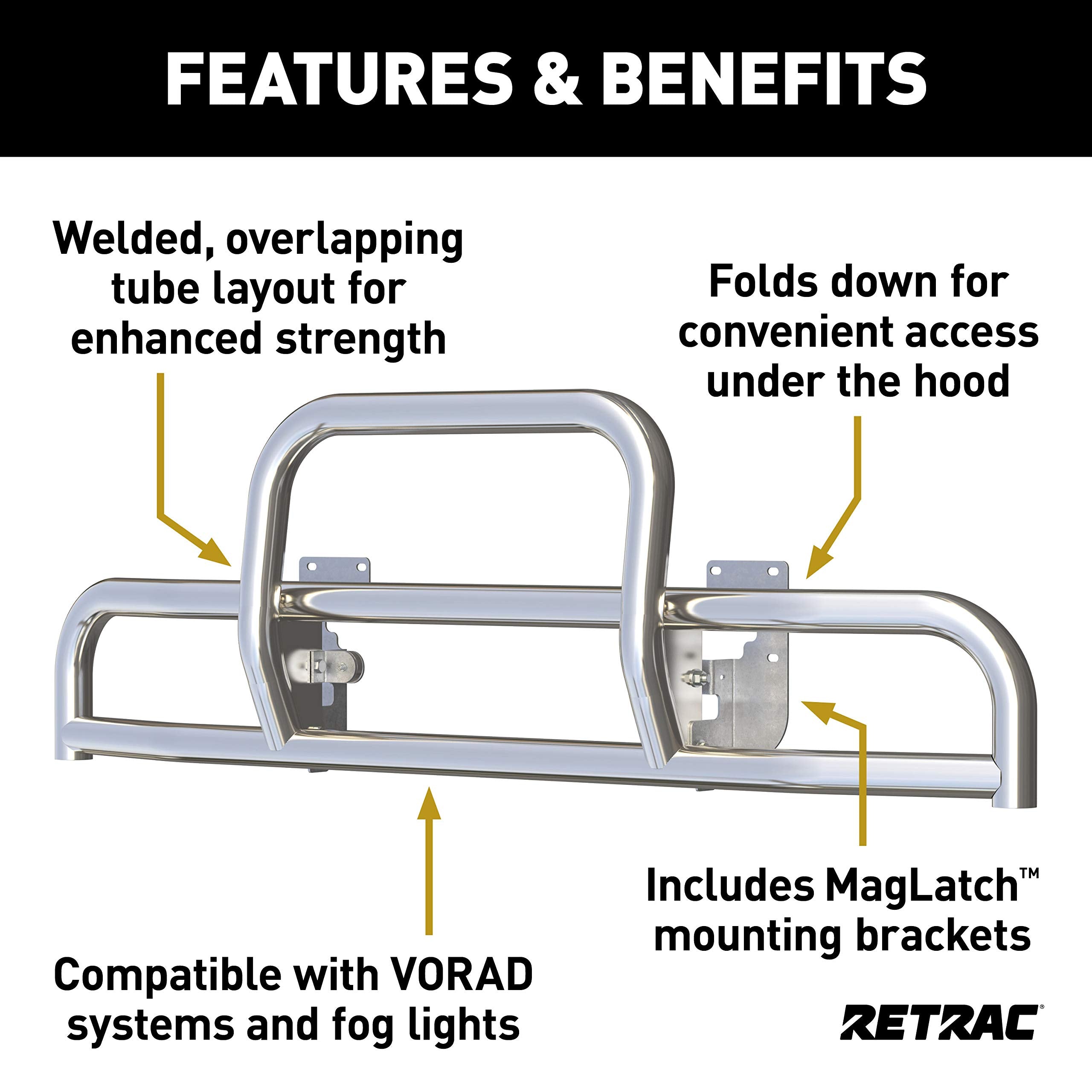 Tuff Guard II Retrac 336220 Polished Stainless Steel Semi Truck Bumper Guard, Select Freightliner B2, Business Class M2, 106, 112