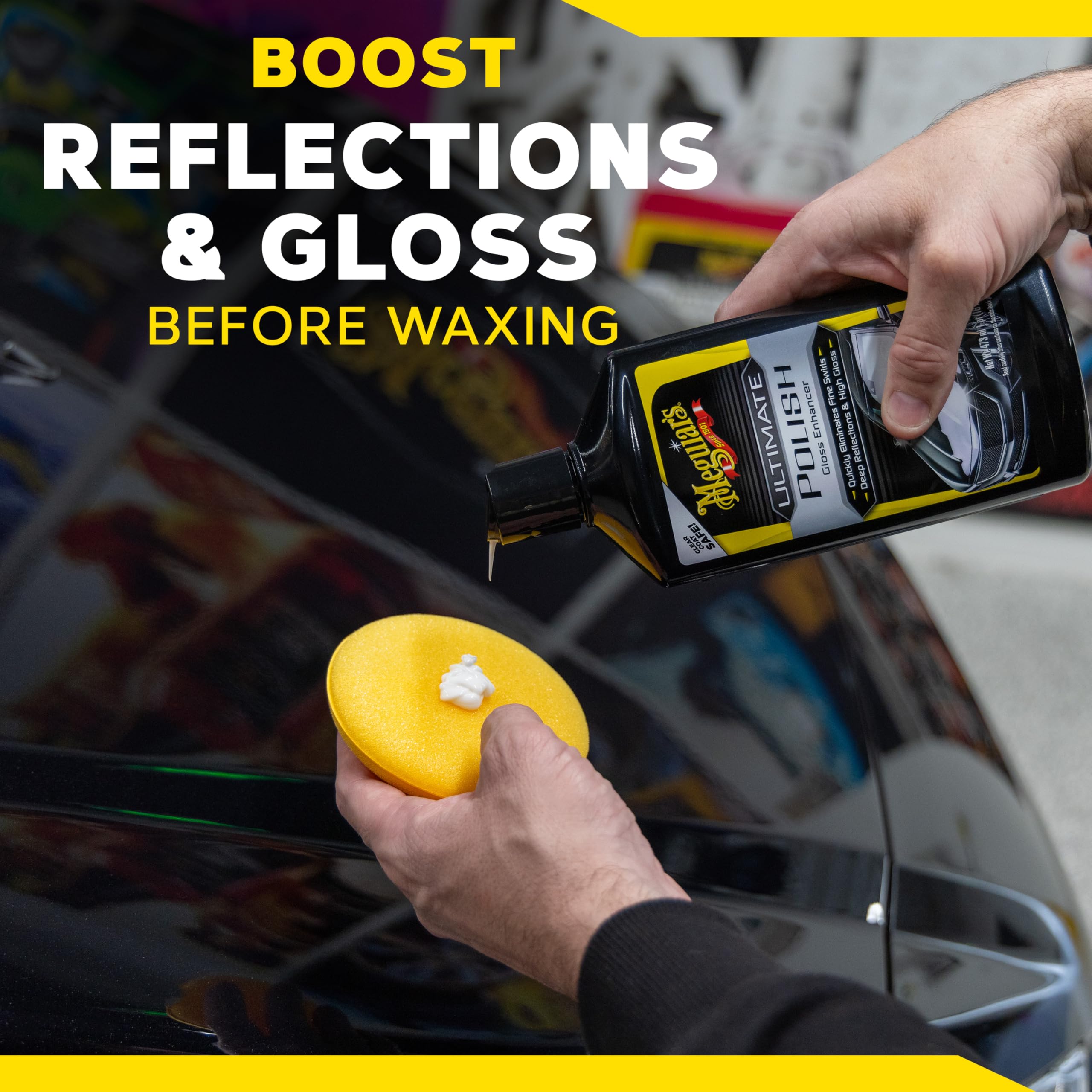Ultimate Polish Meguiar's – High-Gloss Polish for a Show Car Shine – Permanently Removes Light Swirls to Produce a Deep, Wet Reflection with a High Gloss Shine - Easy to Use, 16 Oz