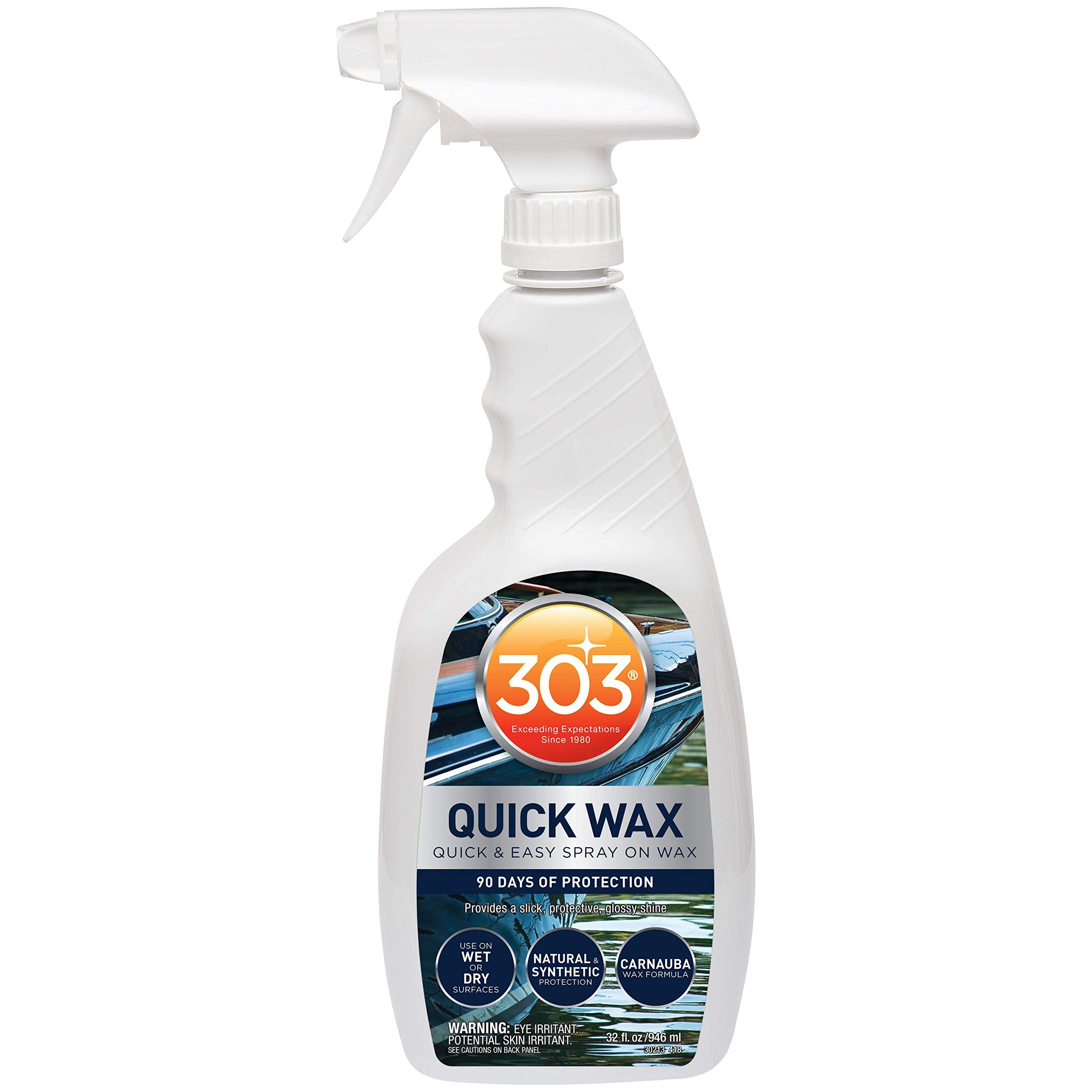 303 Quick Wax Marine - Quick & Easy - 90 Days Of Protection - Provides a Slick, Protective, Glossy Shine - Use On Wet / Dry Surfaces - Carnauba Wax, 32oz. (30213)