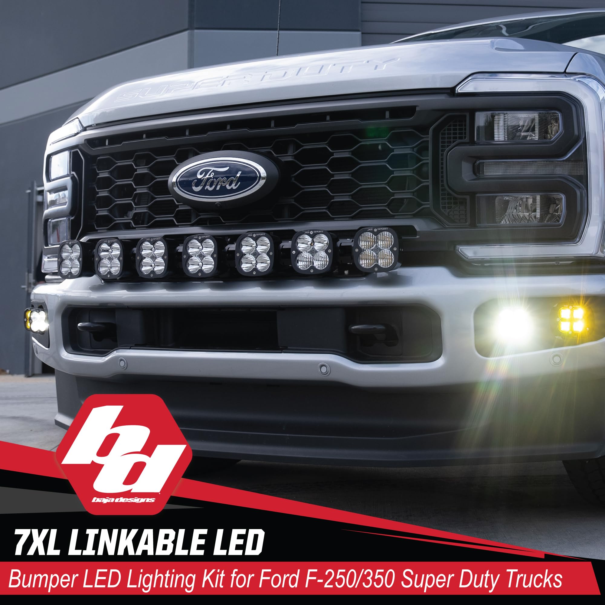 Baja Designs 7 Linkable XL LED Bumper Light Kit for Ford Super Duty Truck 23-On with Upfitter Harness