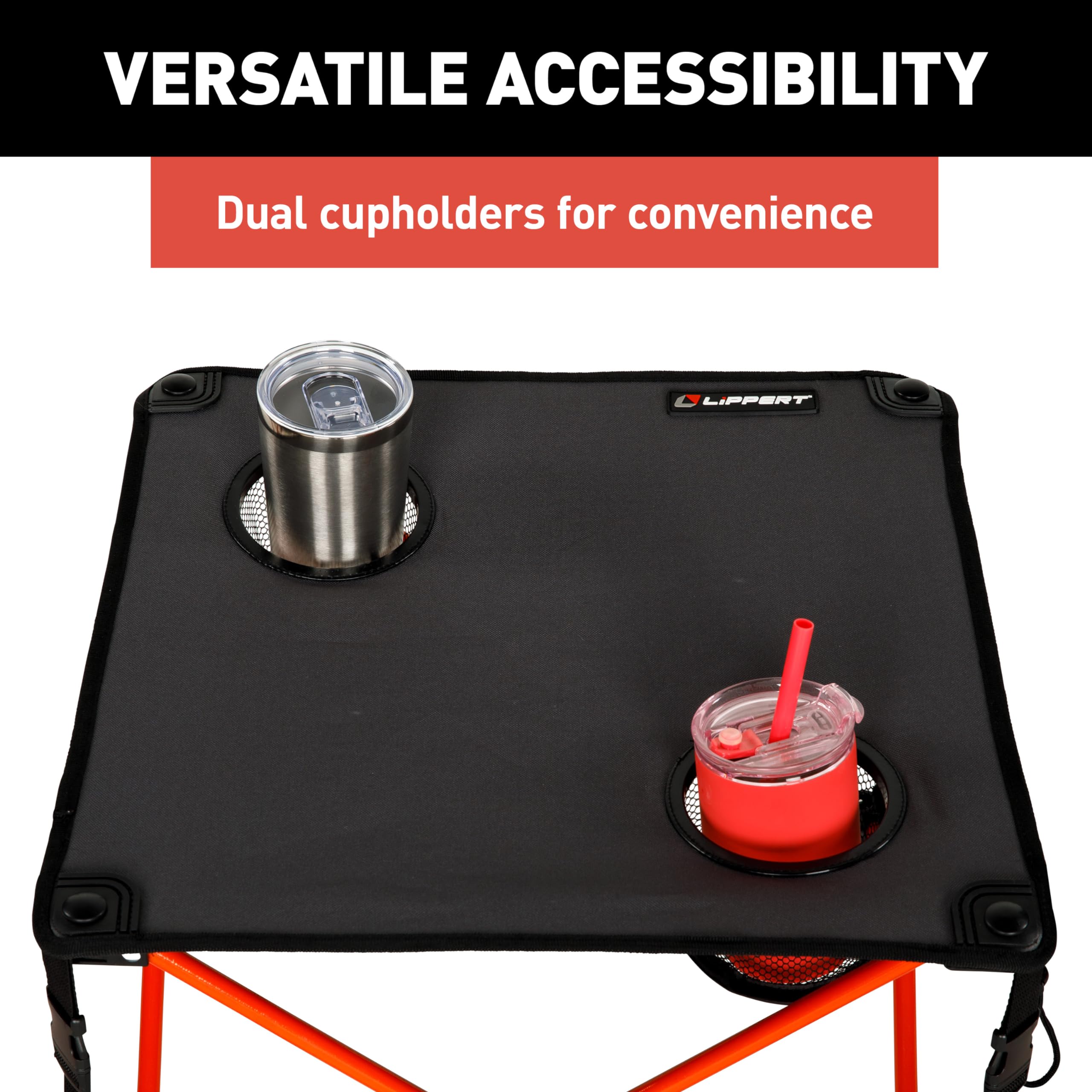 Lippert 3-Piece Baja Overlanding Chair & Table Set, 600-Denier Polyester Folding Chairs, Dual Cupholders, Innovative Scoop for Ultimate Comfort, Fold-up Convenience - 2023053719