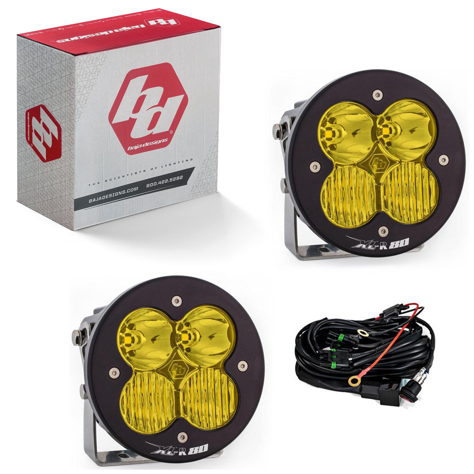 Baja Designs 80 XL-R LED Light Pod Pair for Off Road - 2 PCS LED with Wiring Harness (Driving/Combo; Amber)