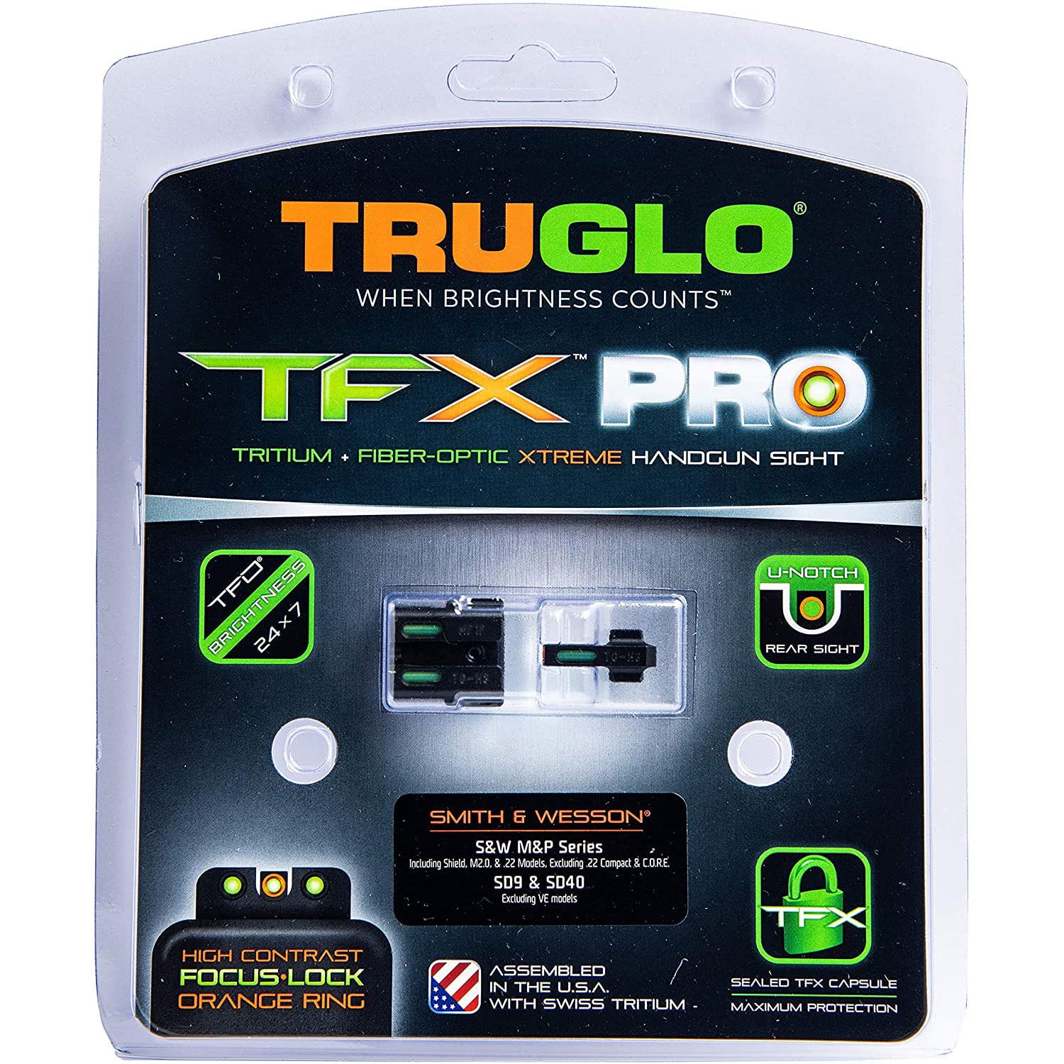 TruGlo TFK PRO Fiber Optic and Tritium Handgun Sight for Smith & Wesson M&P, Black