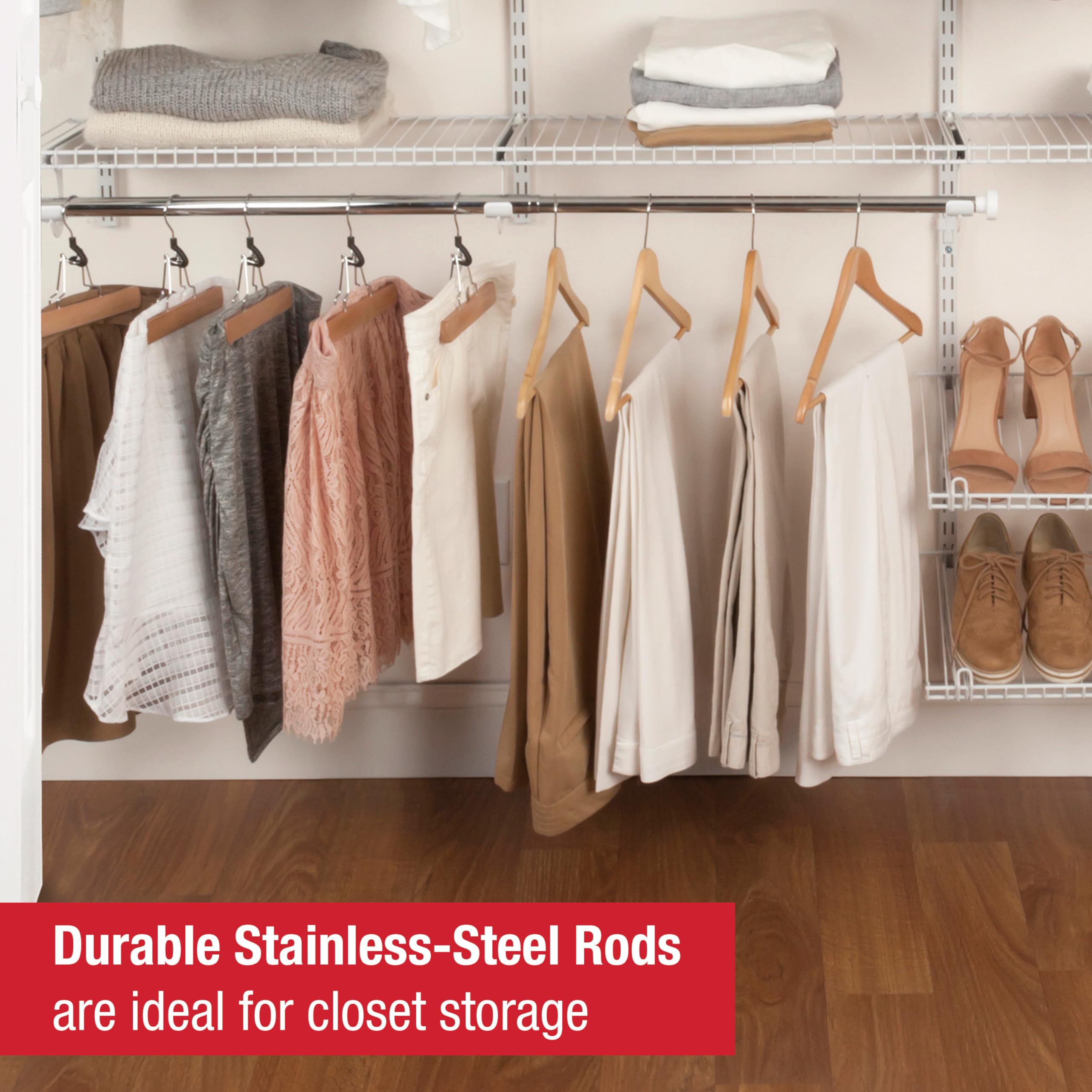 Rubbermaid Configurations Closet Kit Custom 6-10 Ft. Adjustable Metal Wire Shelving White Finish Expandable Organization System Hardware Included for Home Closet/Pantry/Laundry/Mudroom