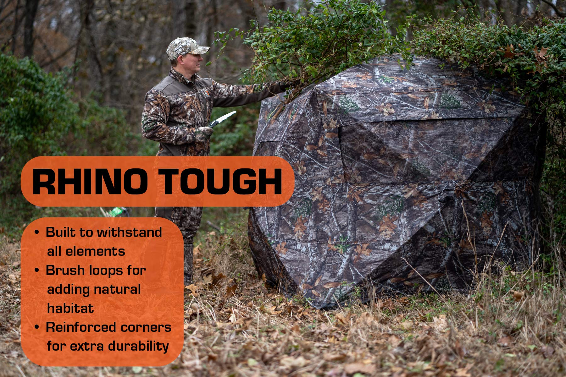 Rhino Blinds Tough R150-MOC 3 Person Outside Game Hunting Ground Blind, Mossy Oak Breakup Country Camouflage