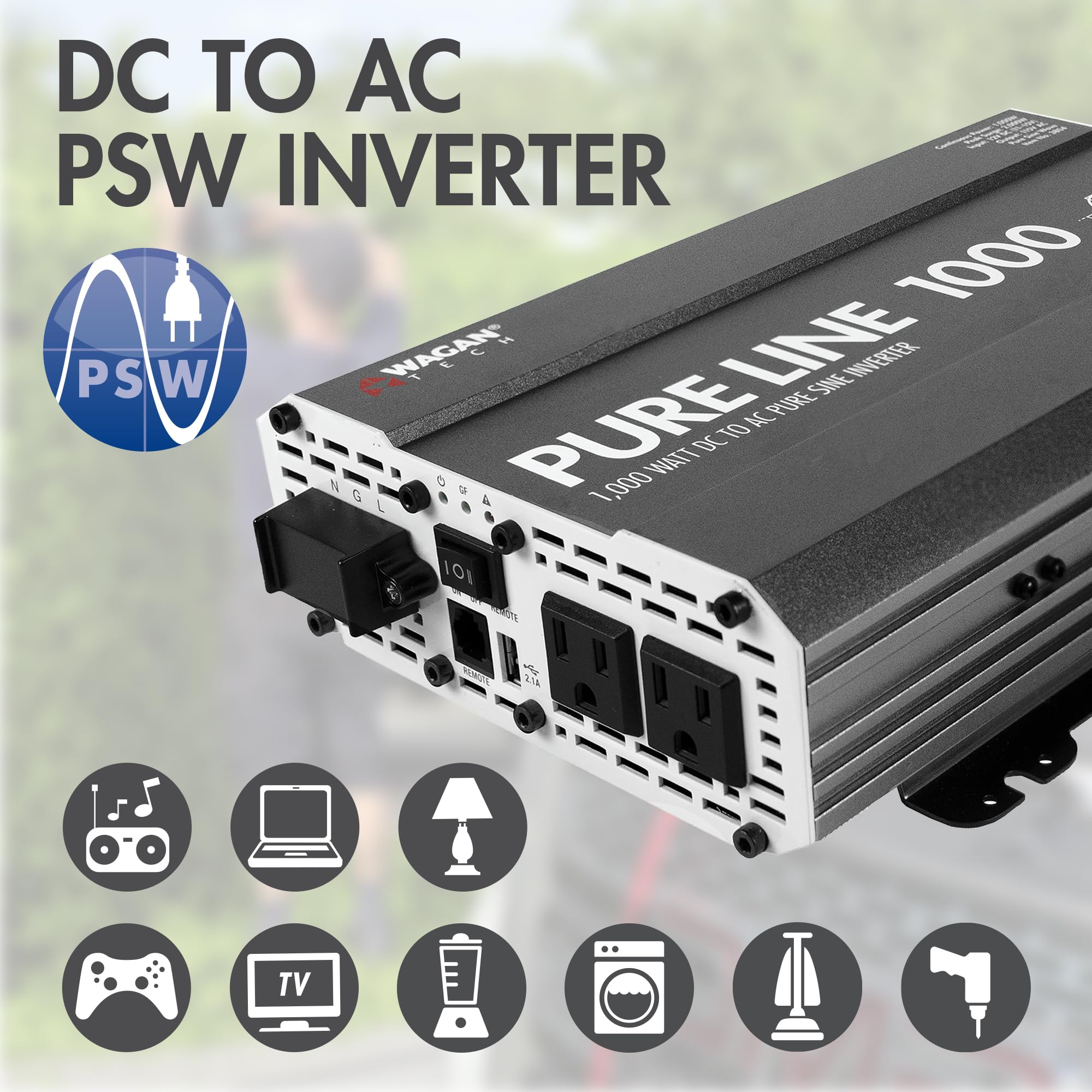 Wagan EL3804 Pure Sine Wave Inverter 1000 Watt DC 12V to 110V AC Car Power Inverter for Home RV Camping Van Life Off Grid ETL Certified