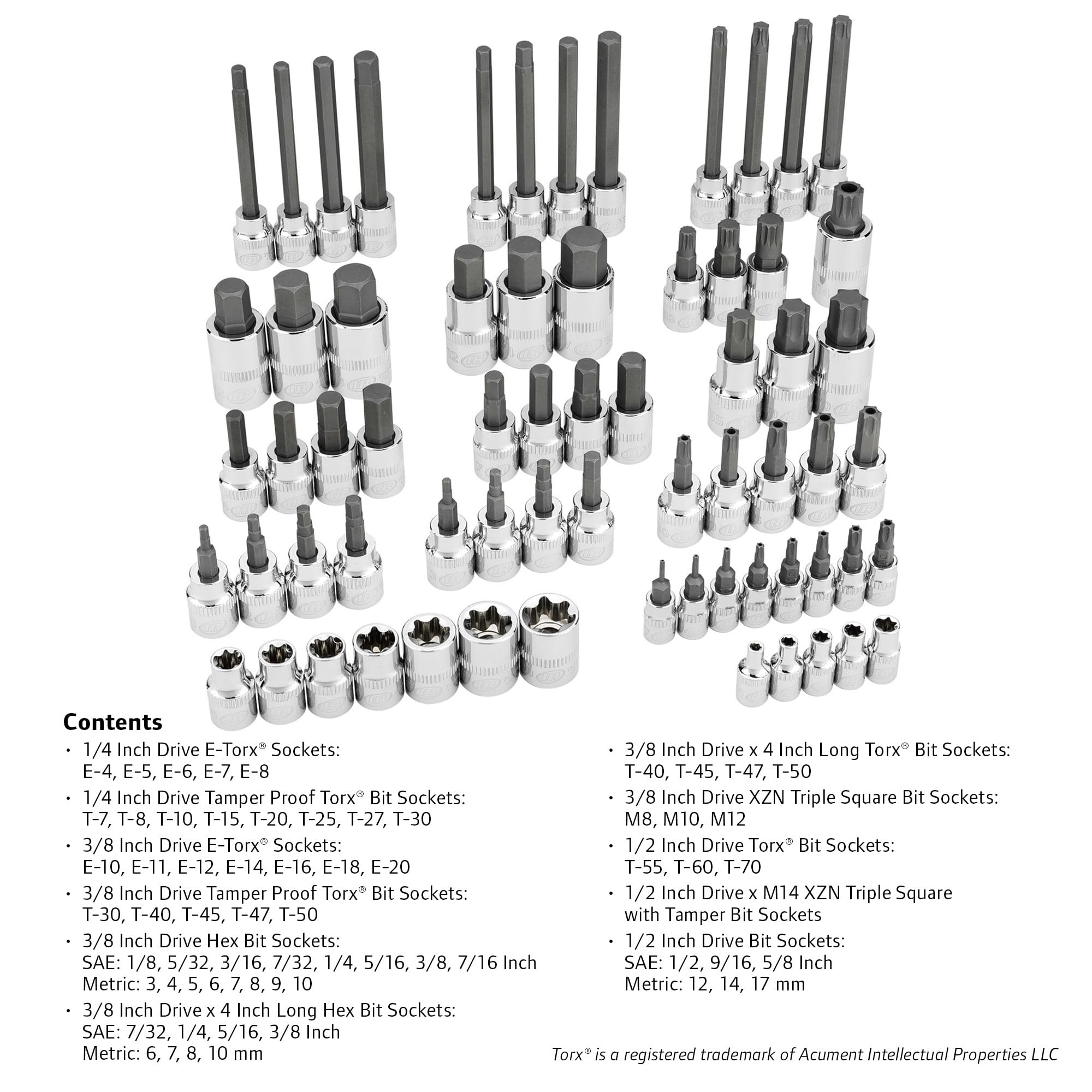 Ingersoll Rand Master 66-Piece Torx and Specialty Bit Socket Set – S2 Steel Bits, Chrome Vanadium Socket Bodies, Vertical Knurling, EVA Tray with Size Markings – 752003