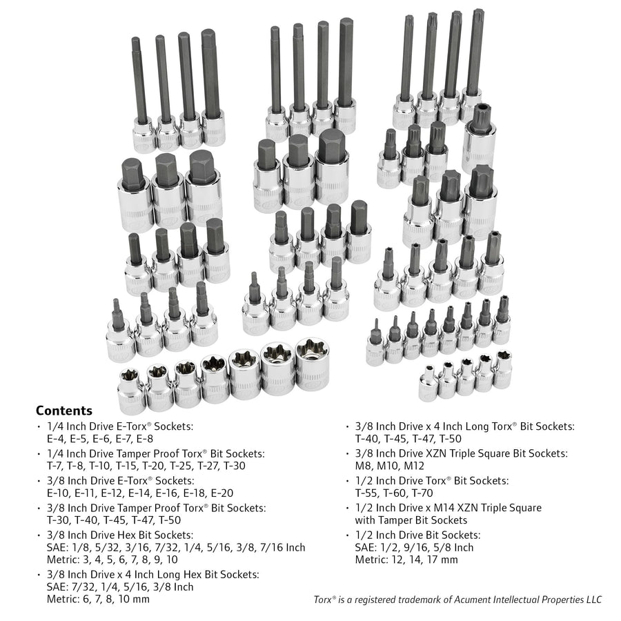 Ingersoll Rand Master 66-Piece Torx and Specialty Bit Socket Set – S2 Steel Bits, Chrome Vanadium Socket Bodies, Vertical Knurling, EVA Tray with Size Markings – 752003