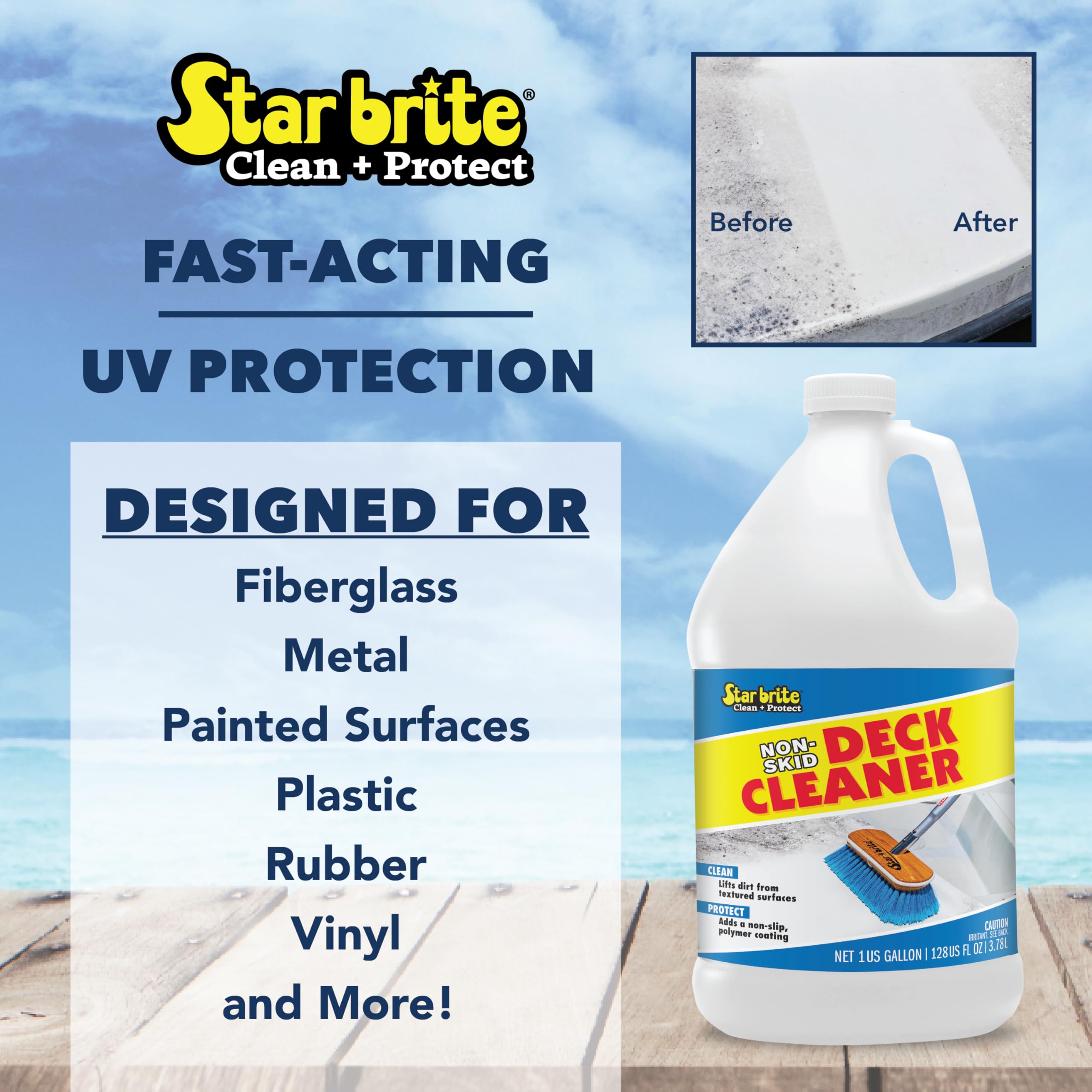 Non-Skid Deck Cleaner & Protectant STAR BRITE - Ultimate Boat Deck Wash - Protects Against Future Stains & UV - Ideal for Fiberglass, Vinyl, Plastic & Painted Surfaces -1 Gallon (085900)