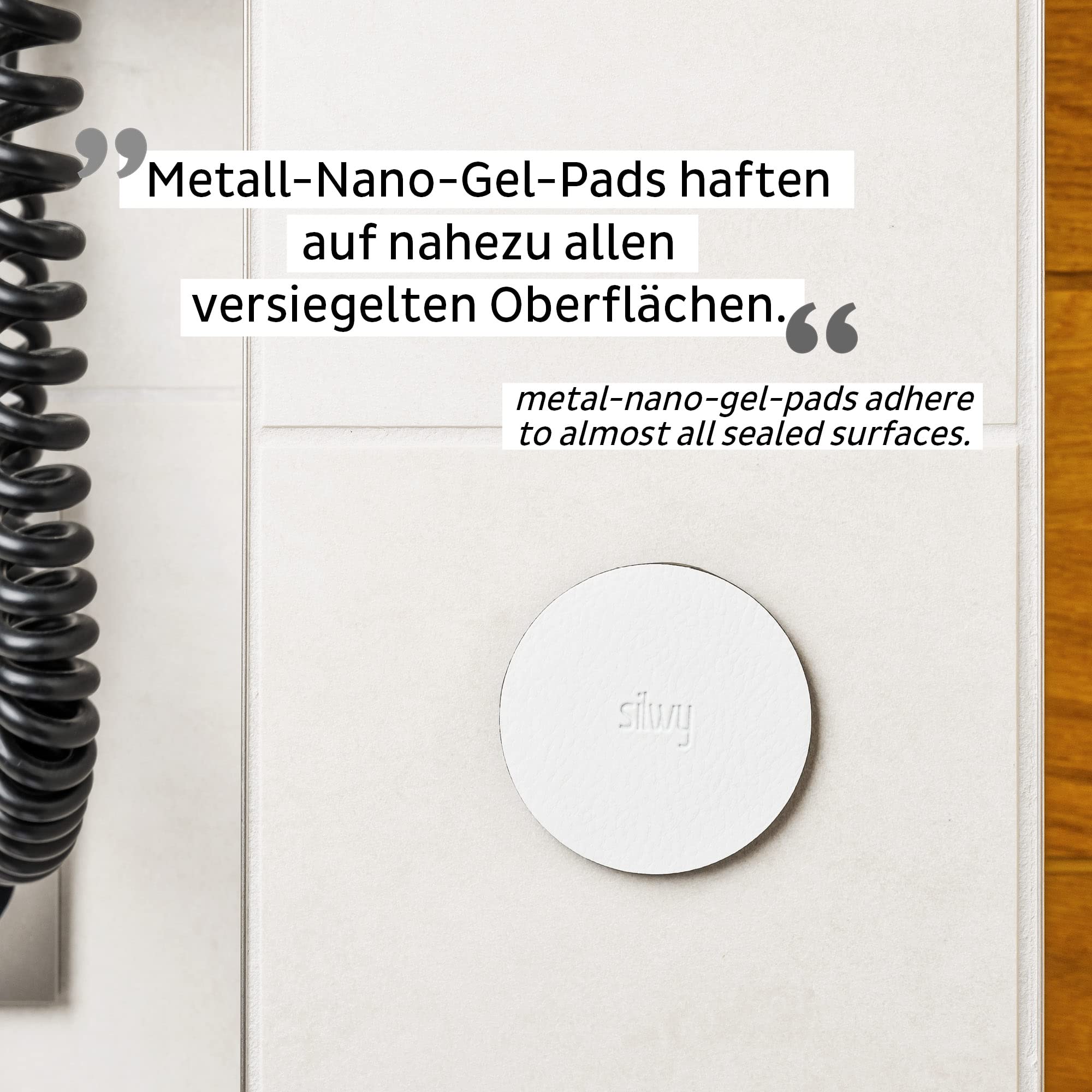 silwy® The One Magnetic Hook with White Metal Nano Gel Pad in 7.5 cm - No Drilling or Screwing Again - Flexible Use